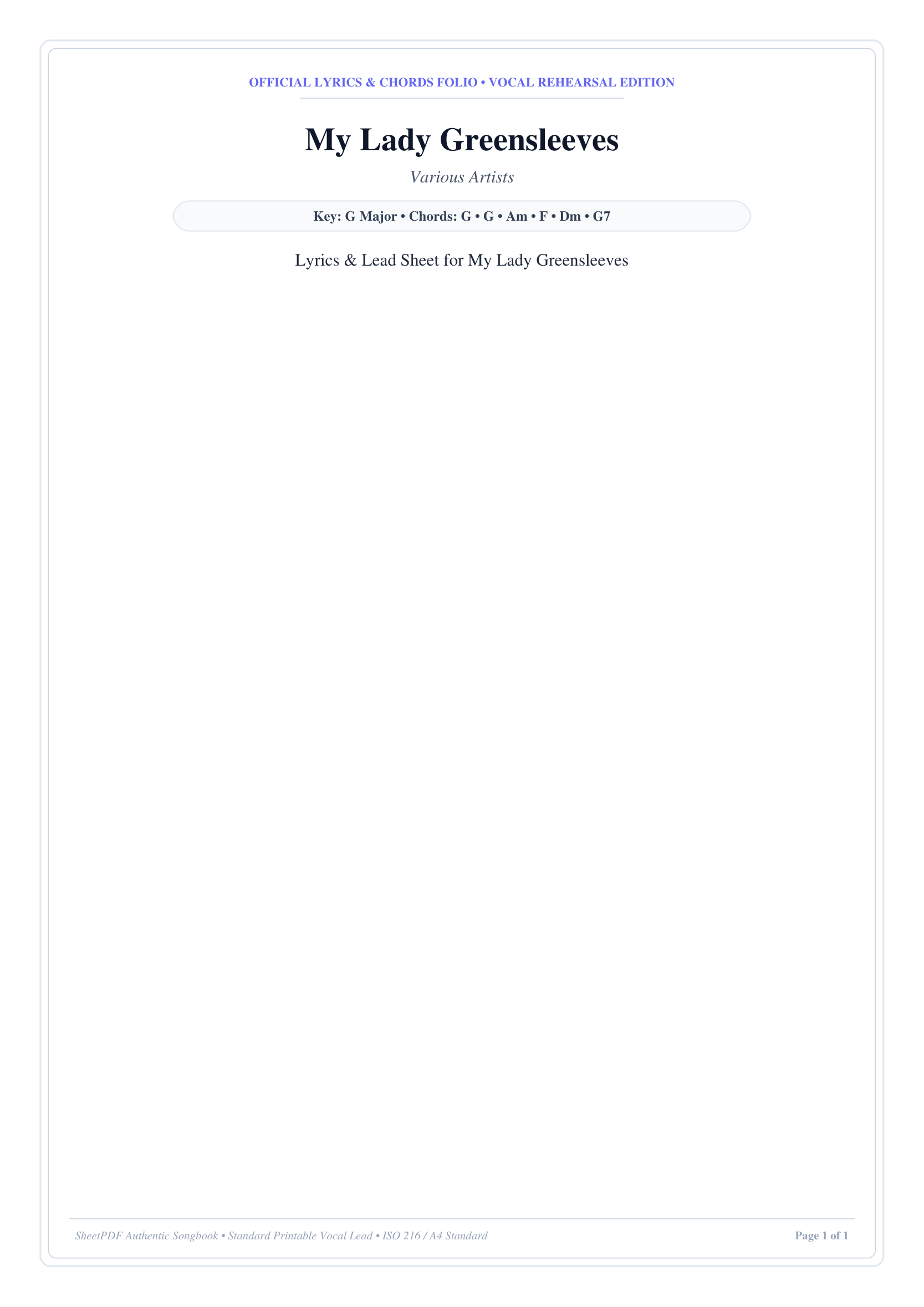 My Lady Greensleeves Piano Sheet Music Page 1 Free PDF