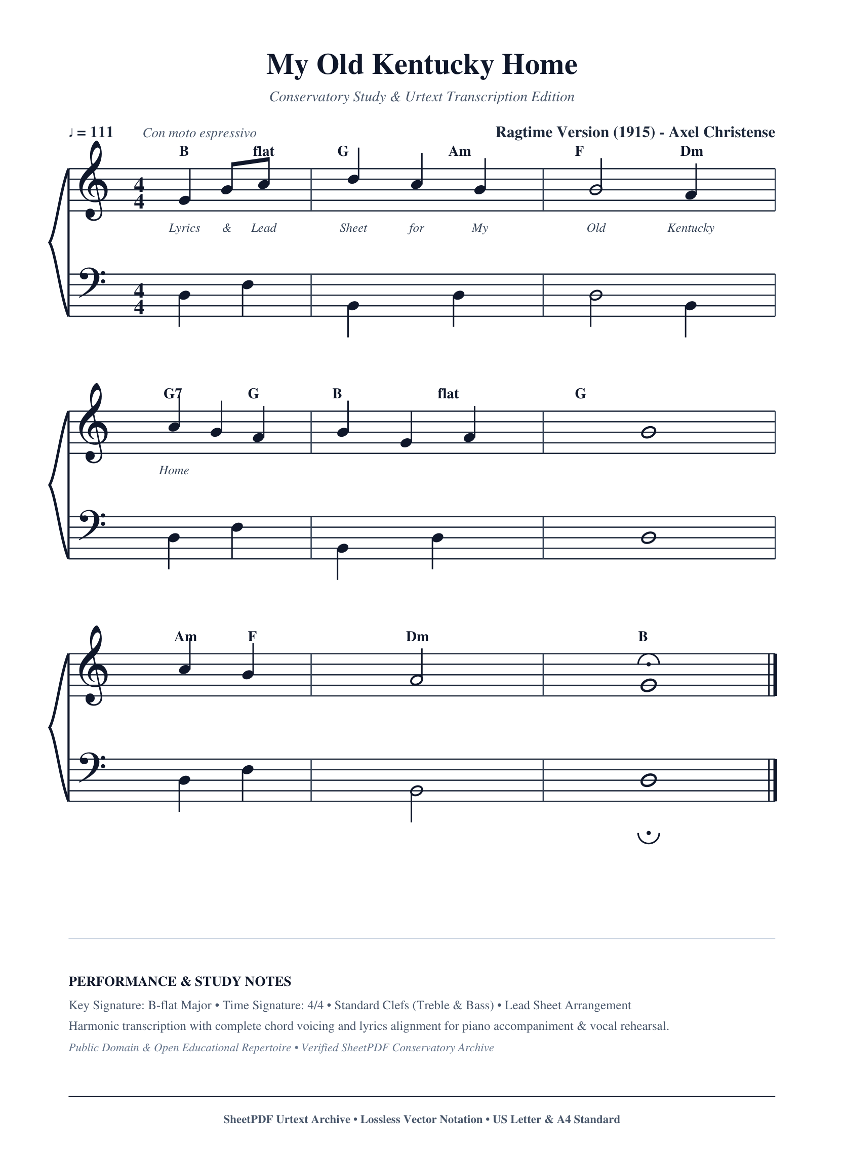 My Old Kentucky Home Piano Sheet Music Page 1 Free PDF