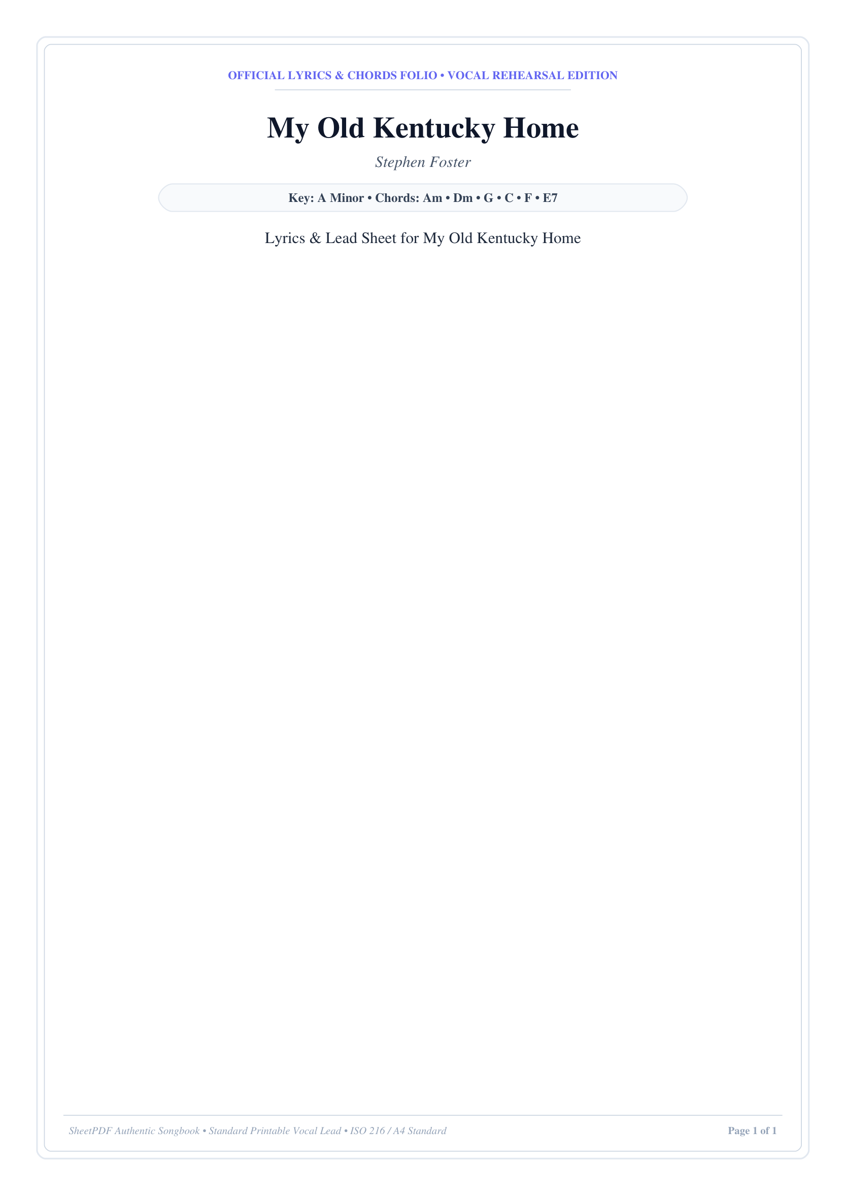 My Old Kentucky Home Piano Sheet Music Page 1 Free PDF