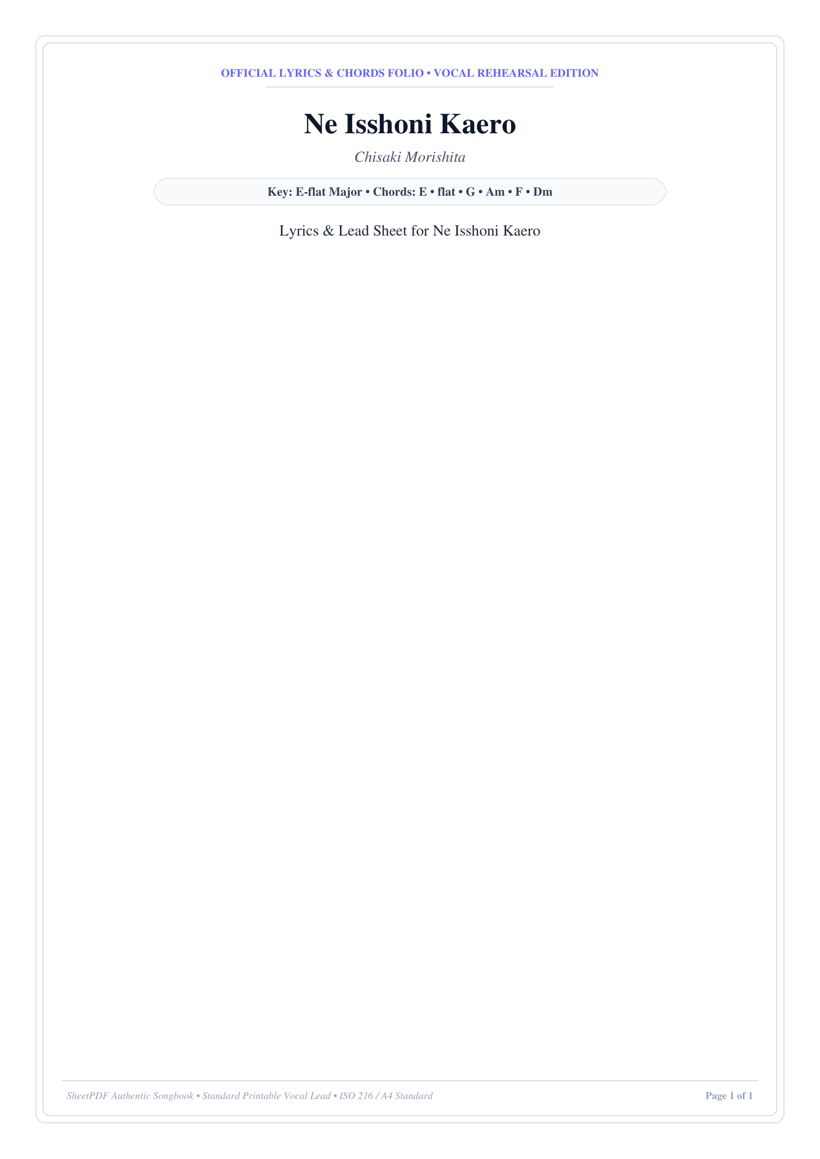 Ne Isshoni Kaero Piano Sheet Music Page 1 Free PDF