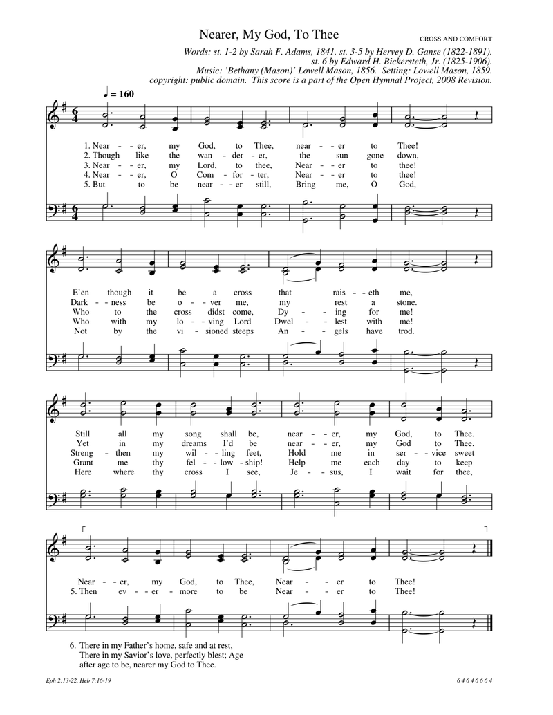 Nearer, My God, To Thee Piano Sheet Music Page 1 Free PDF