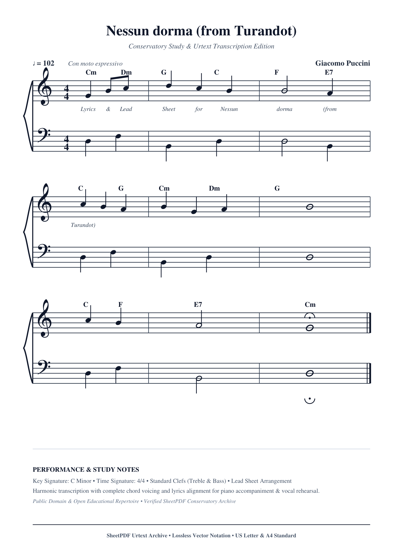 Nessun dorma (from Turandot) Piano Sheet Music Page 1 Free PDF