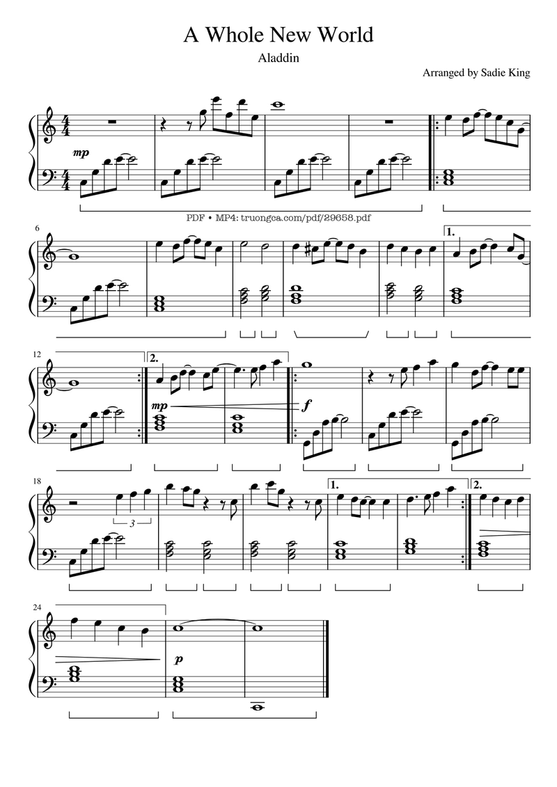New World Piano Sheet Music Score Page 1