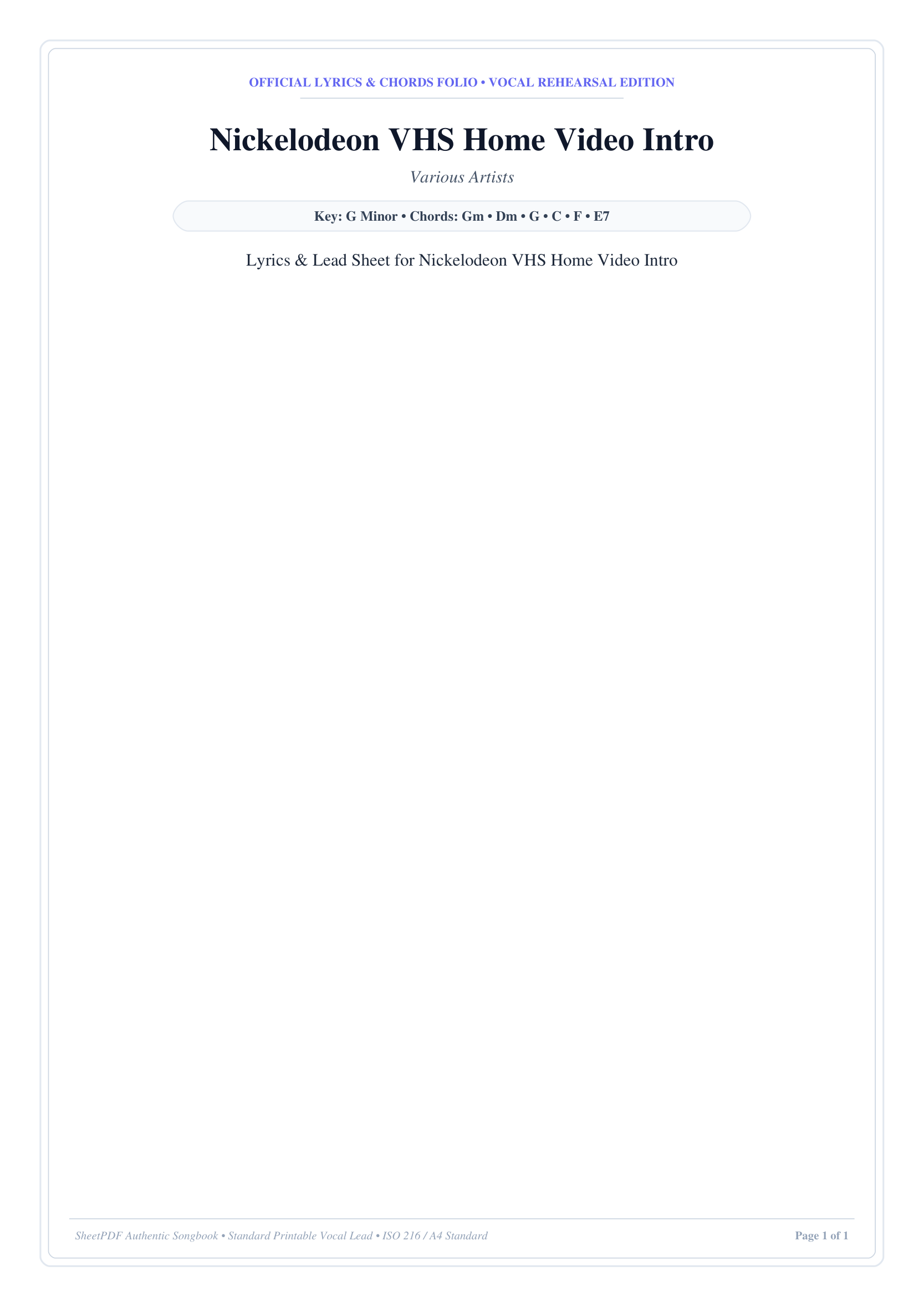 Nickelodeon VHS Home Video Intro Piano Sheet Music Page 1 Free PDF