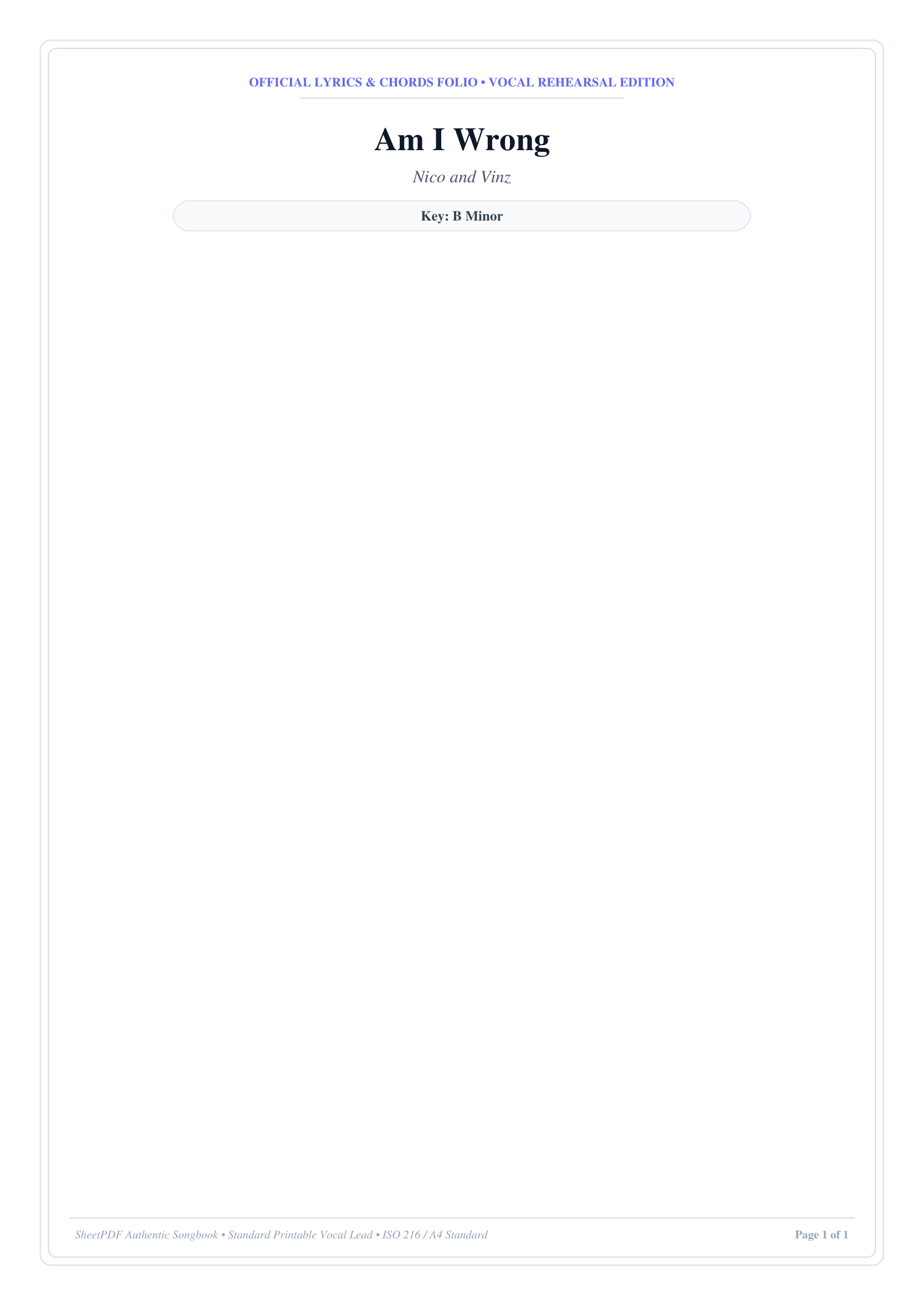 Am I Wrong Piano Sheet Music Page 1 Free PDF