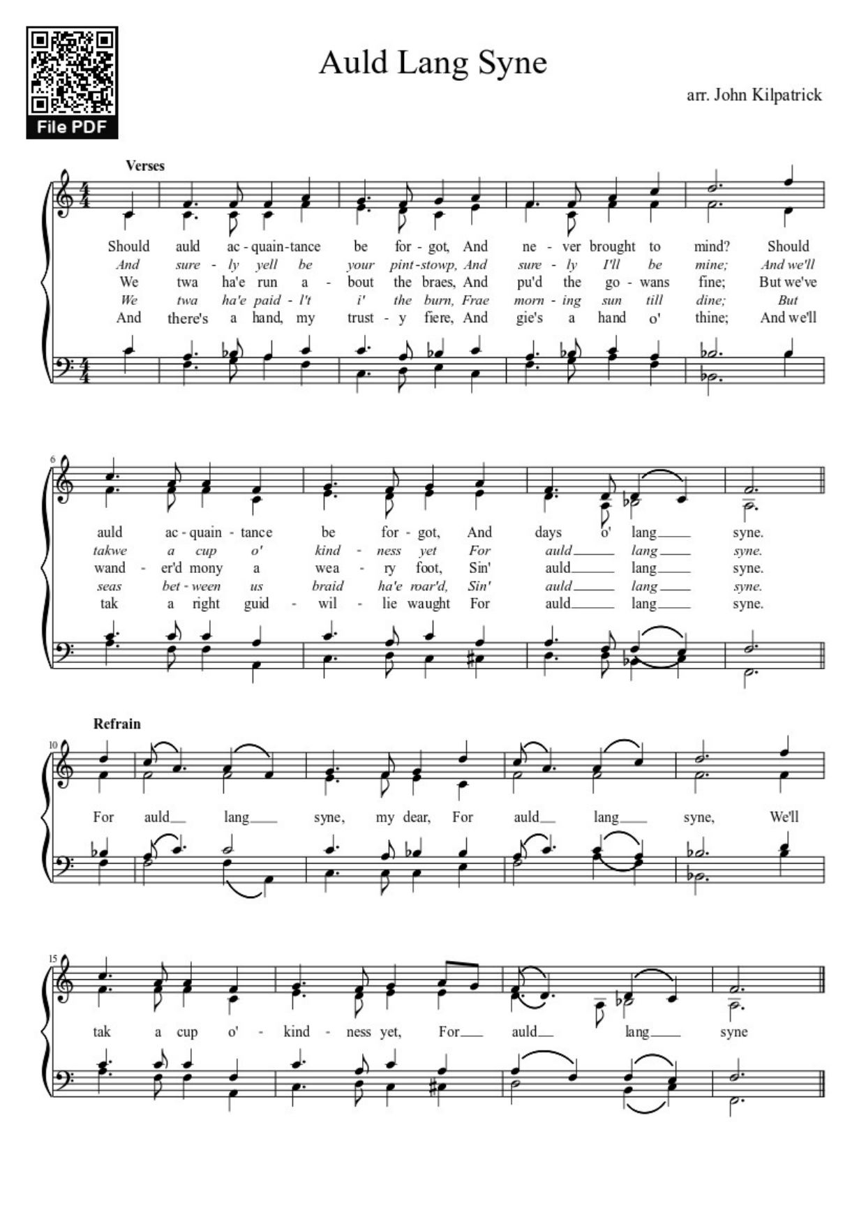 Key C major A minor C Am arr John Kilpatrick Piano Sheet Music Page 1 Free PDF