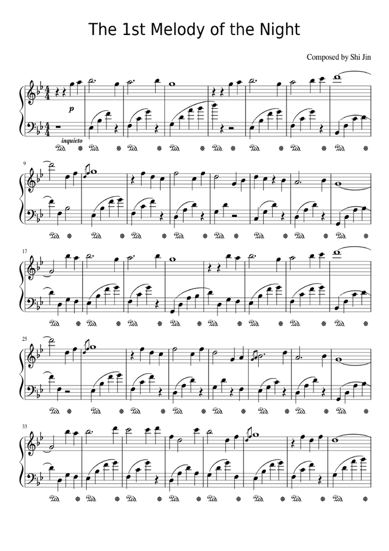 Night's Melody Piano Sheet Music Page 1 Free PDF
