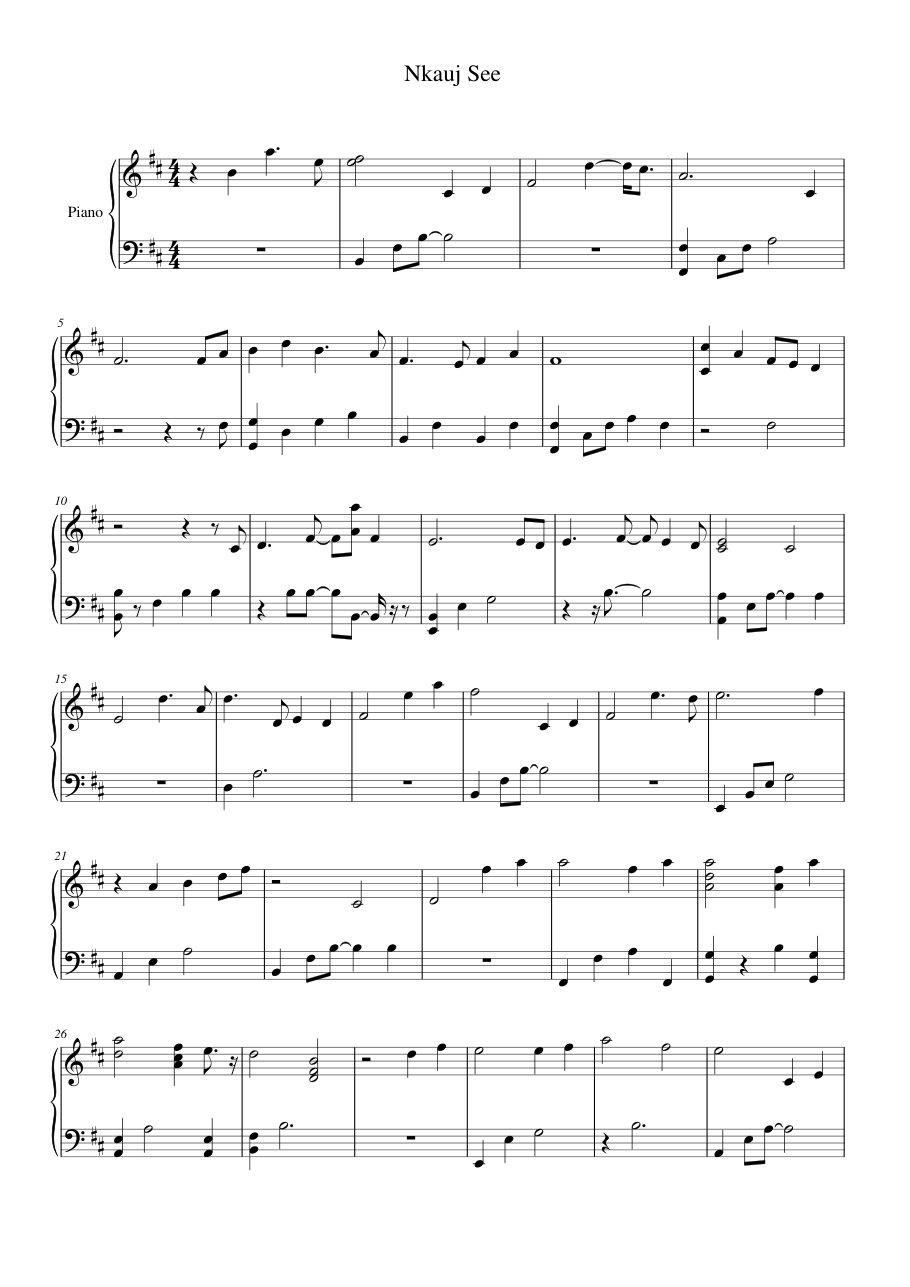 Nkauj See Piano Sheet Music Page 1 Free PDF