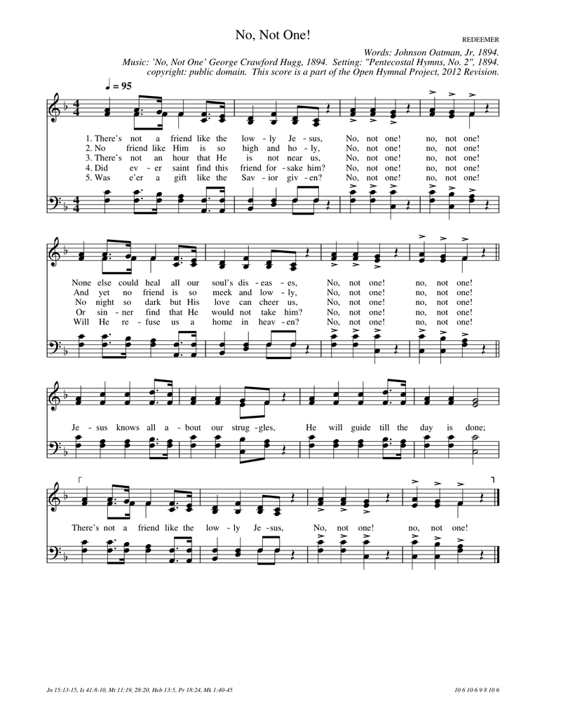 “No, Not One!” Piano Sheet Music Score Page 1
