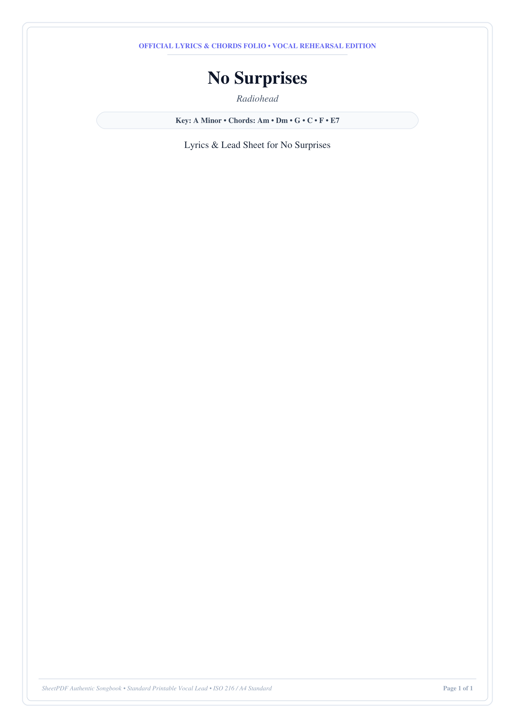No Surprises Piano Sheet Music Page 1 Free PDF