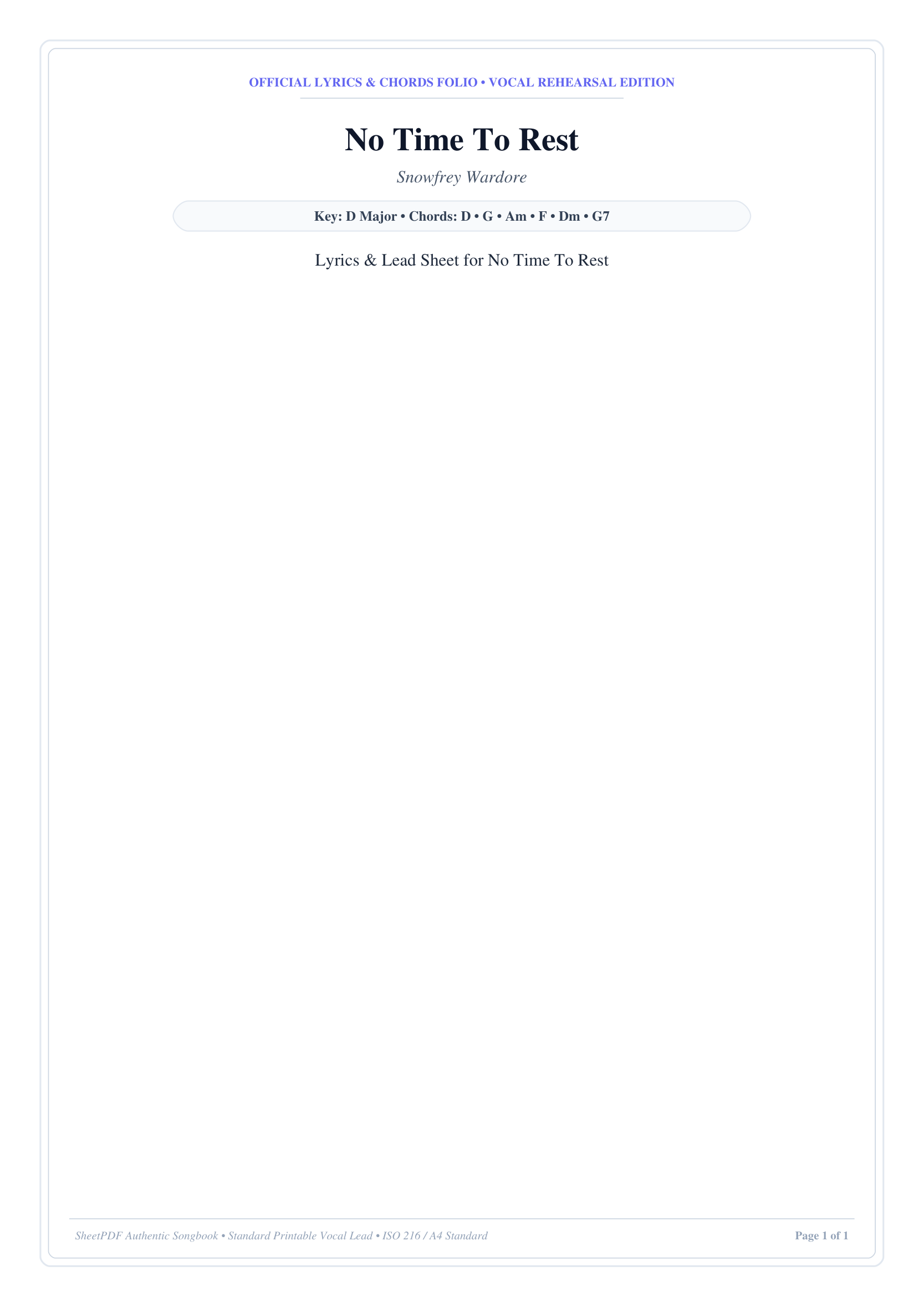 No Time To Rest Piano Sheet Music Score Page 1