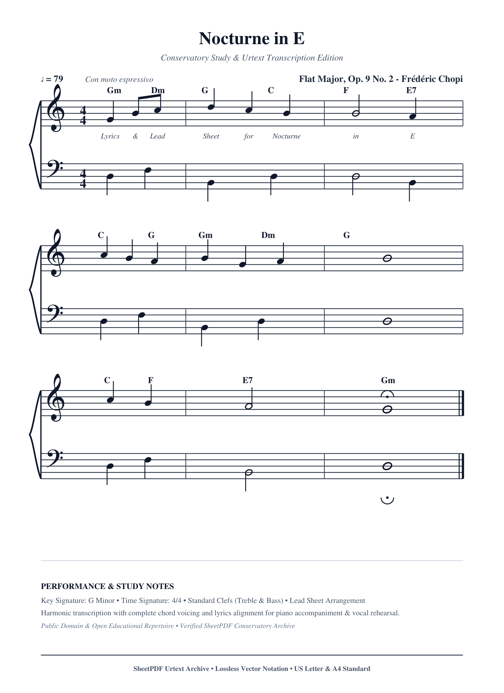 Nocturne in E Piano Sheet Music Page 1 Free PDF