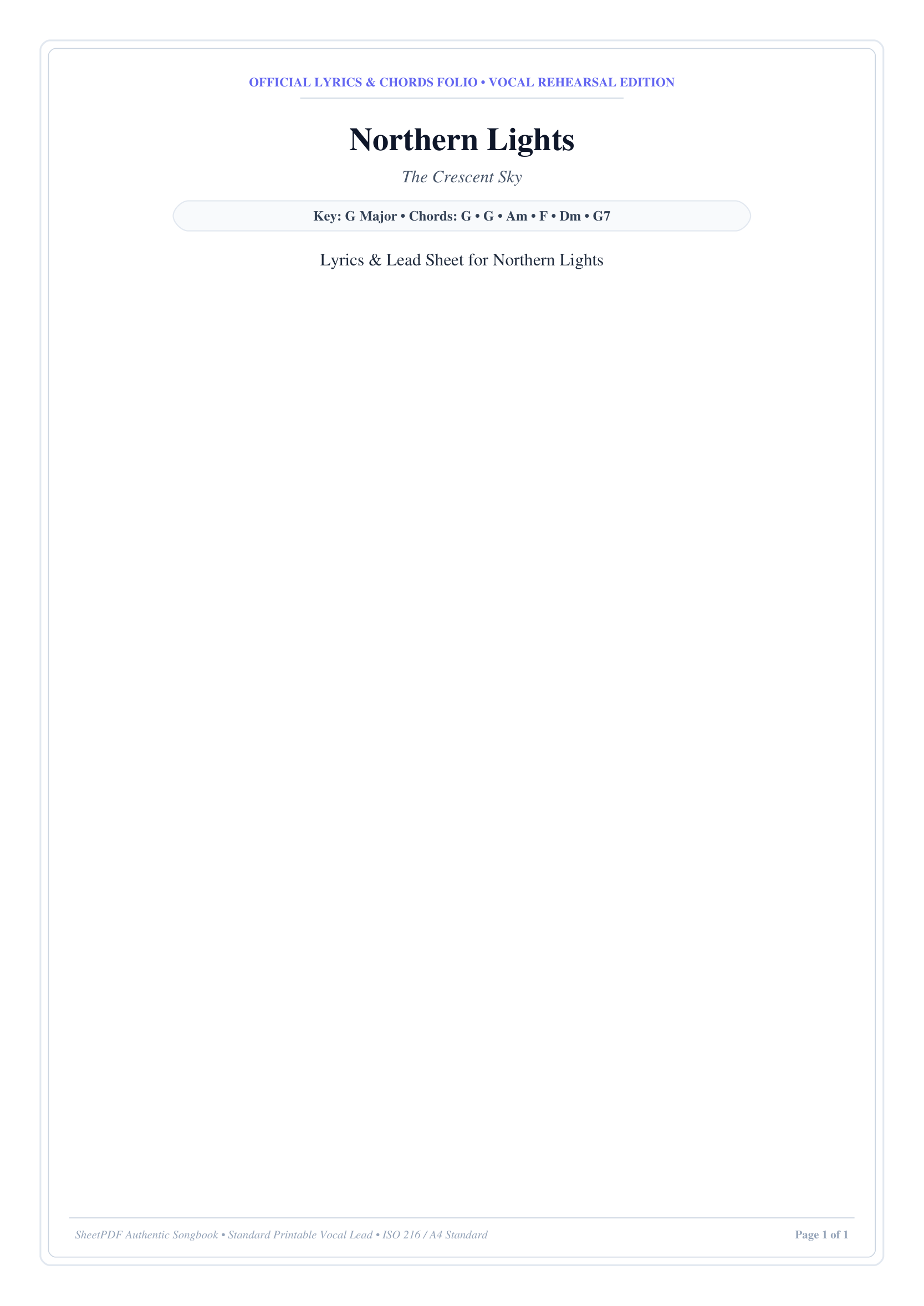 Northern Lights Piano Sheet Music Page 1 Free PDF