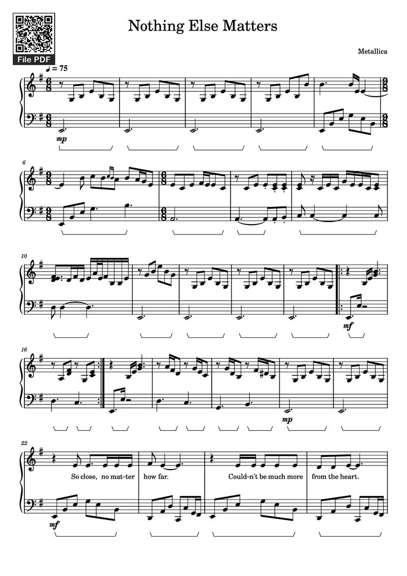 Nothing Else Matters Piano Sheet Music Page 1 Free PDF