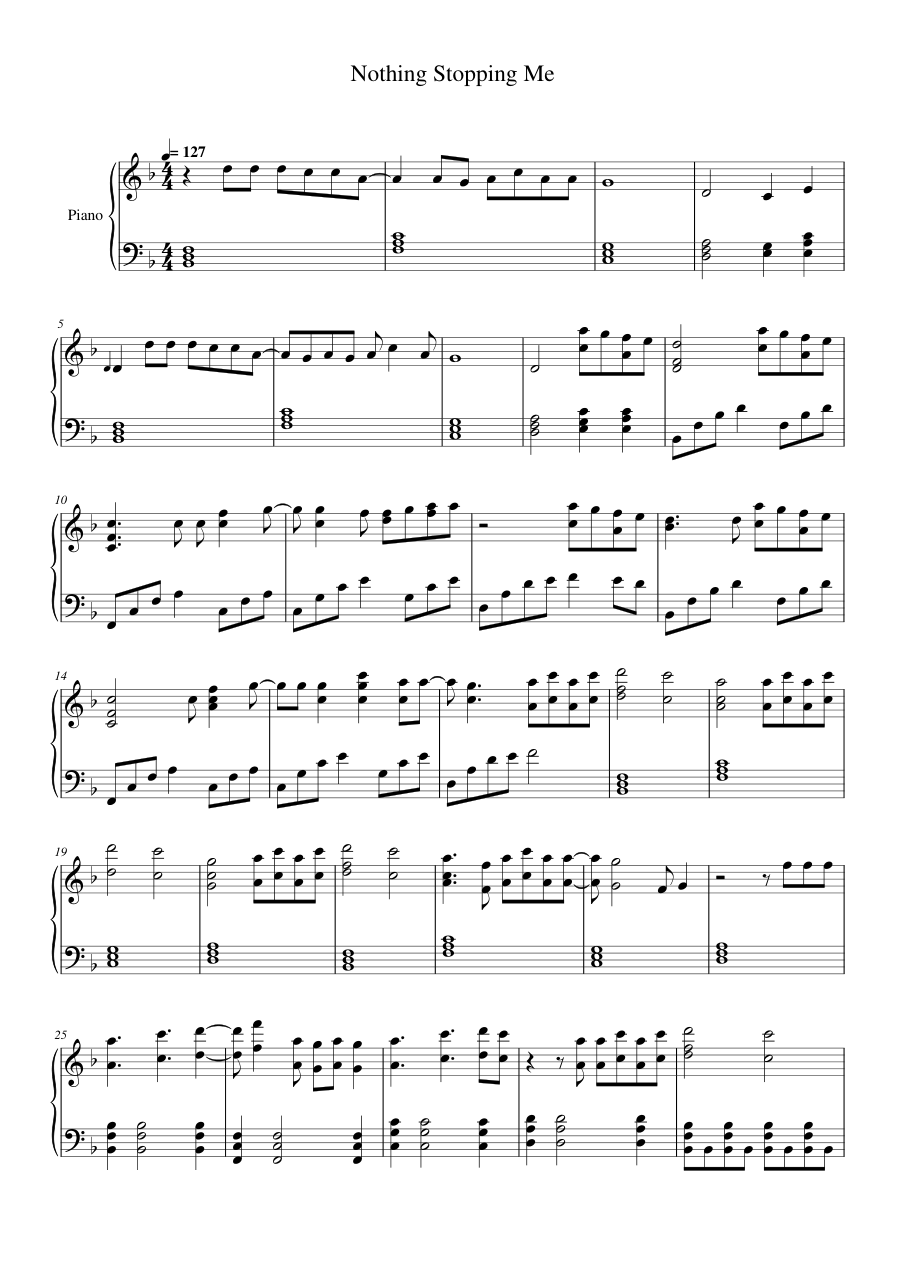 Nothing Stopping Me Piano Sheet Music Score Page 1