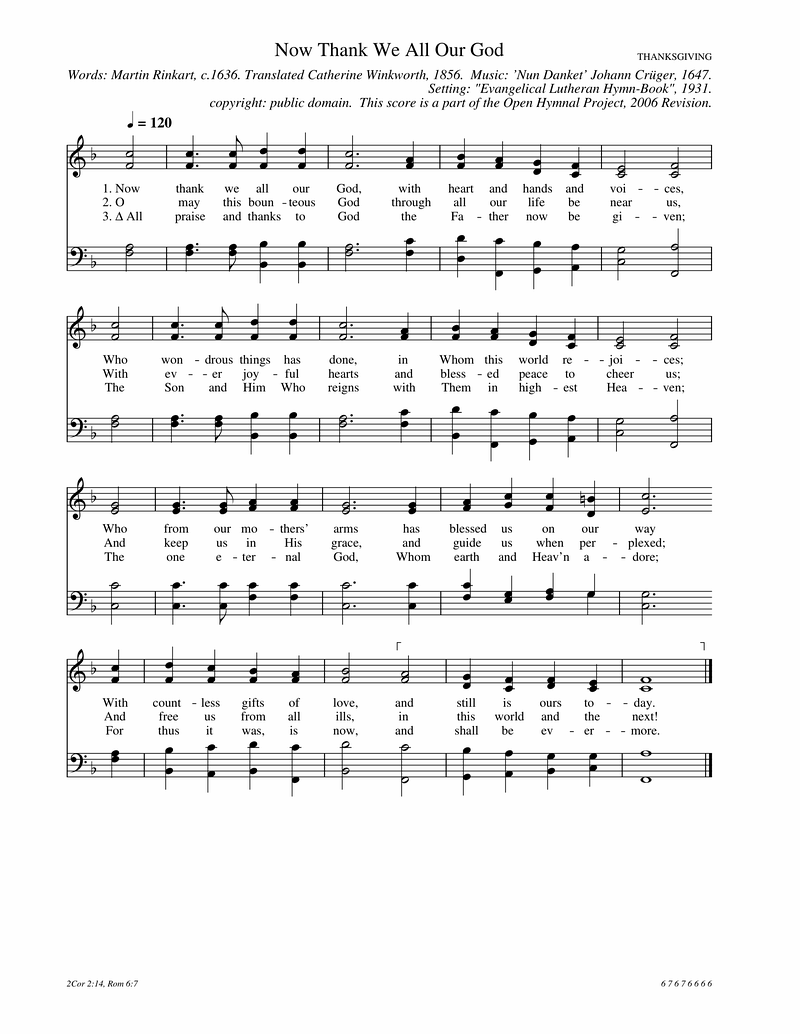 Now Thank We All Our God Piano Sheet Music Page 1 Free PDF