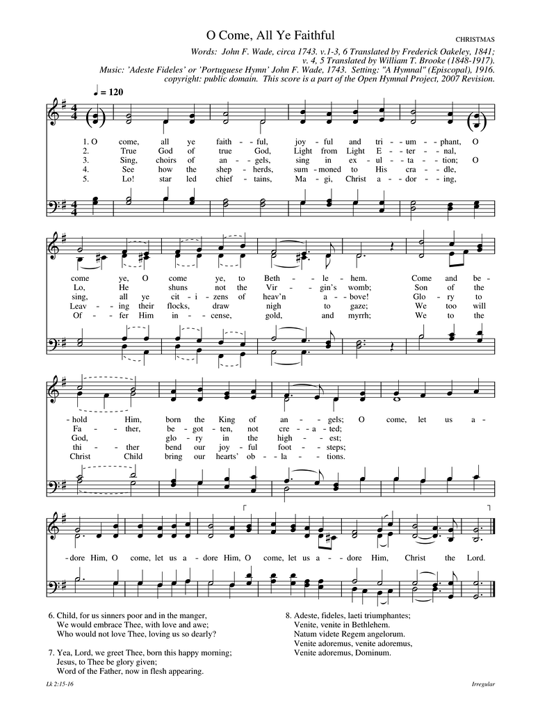 O Come All Ye Faithful Piano Sheet Music Page 1 Free PDF