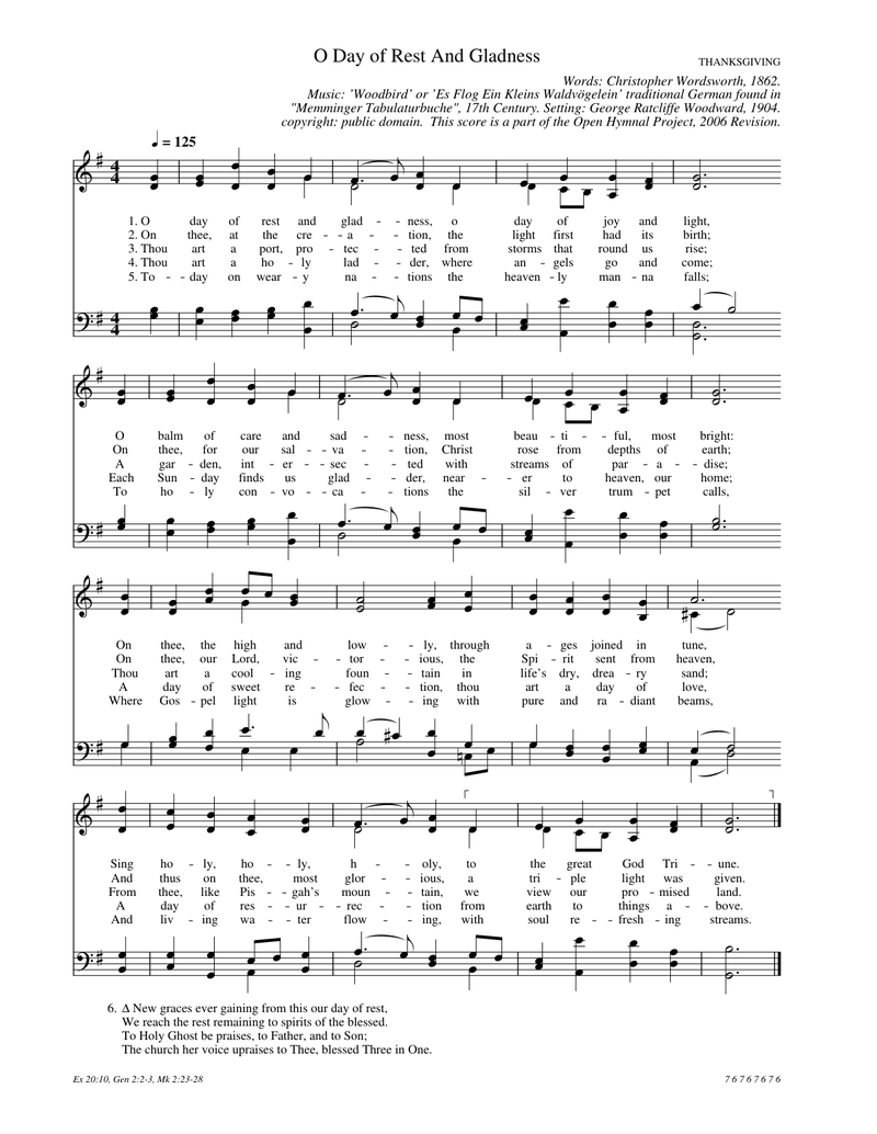 O Day of Rest And Gladness Piano Sheet Music Page 1 Free PDF
