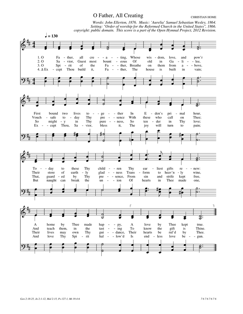 O Father, All Creating Piano Sheet Music Score Page 1