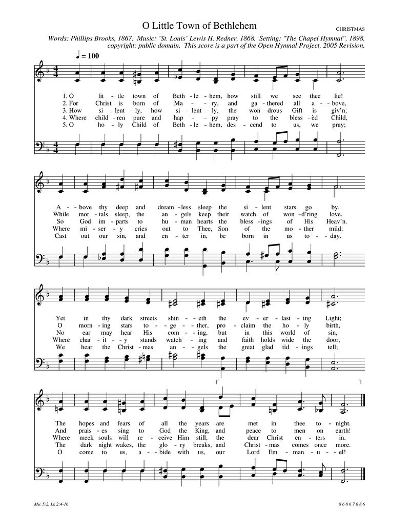 O Little Town of Bethlehem Piano Sheet Music Page 1 Free PDF