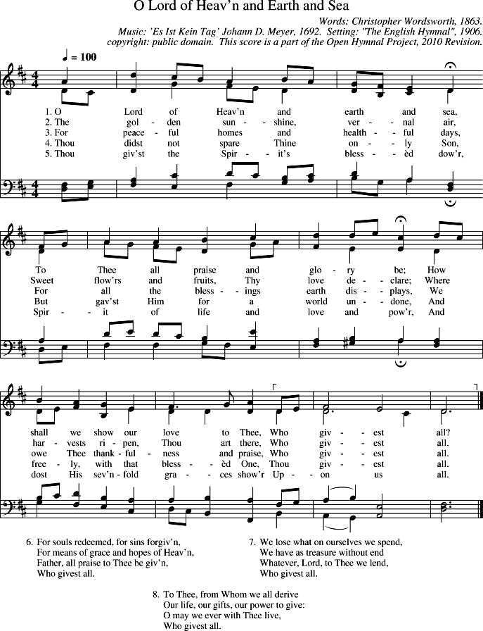 O Lord of Heav'n and Earth and Sea Piano Sheet Music Page 1 Free PDF