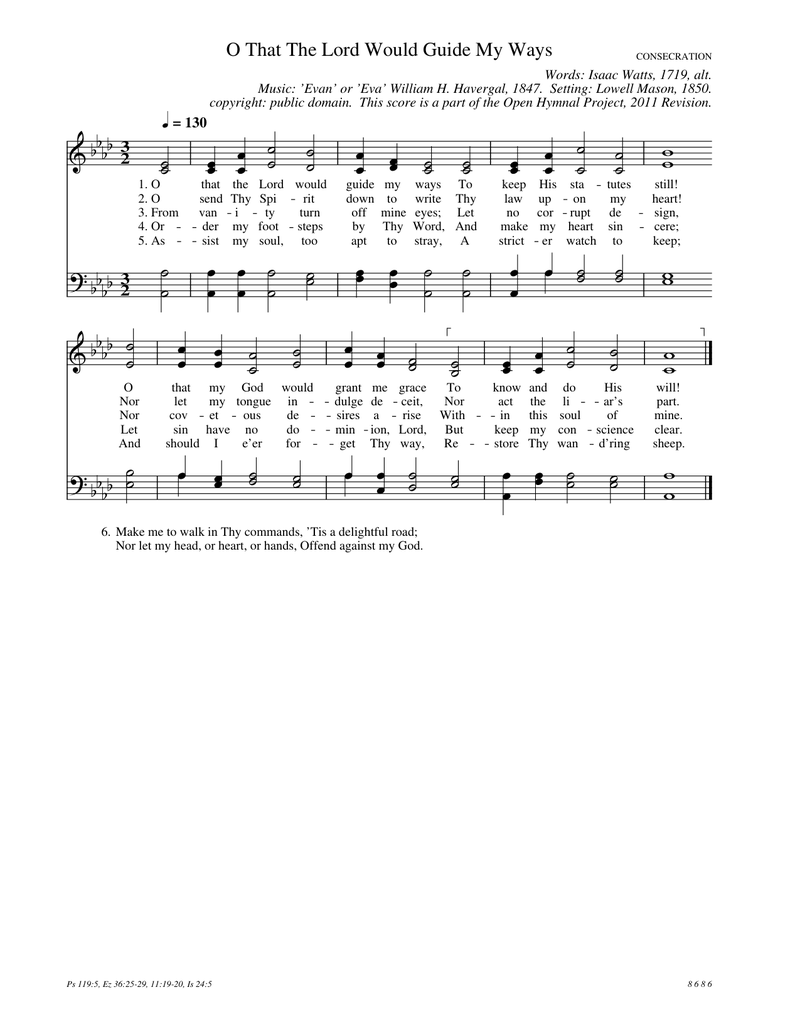O That The Lord Would Guide My Ways Piano Sheet Music Page 1 Free PDF