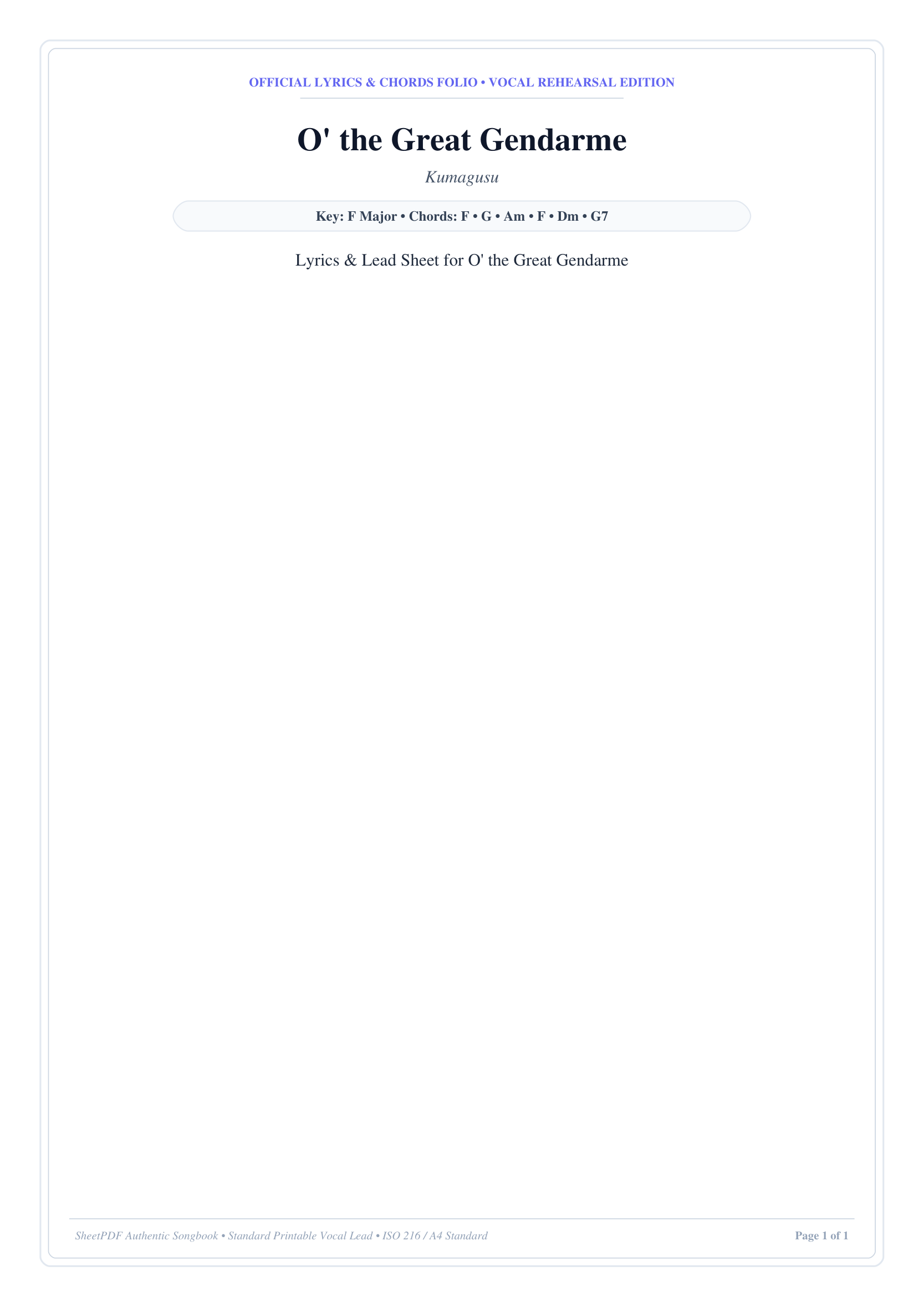 O' the Great Gendarme Piano Sheet Music Page 1 Free PDF