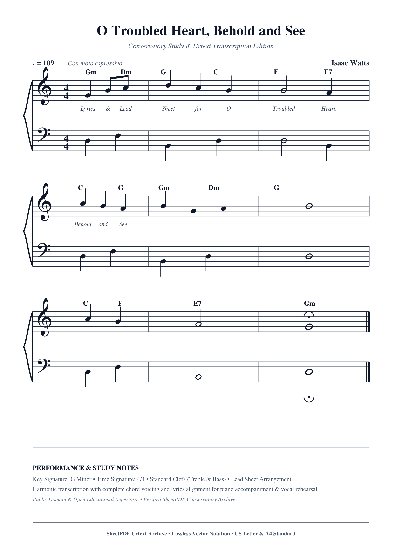 O Troubled Heart, Behold and See Piano Sheet Music Page 1 Free PDF