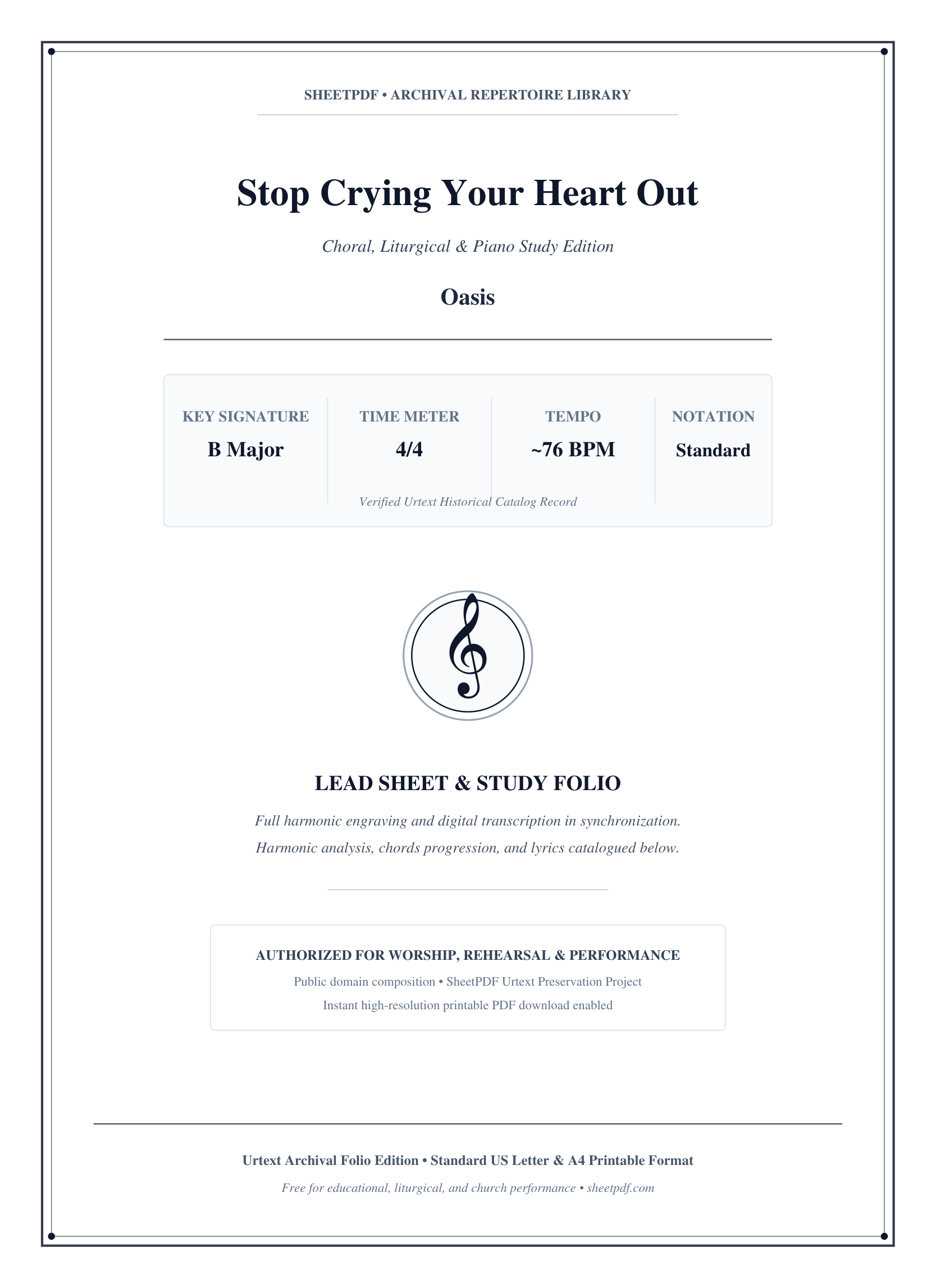 Stop Crying Your Heart Out Piano Sheet Music Page 1 Free PDF