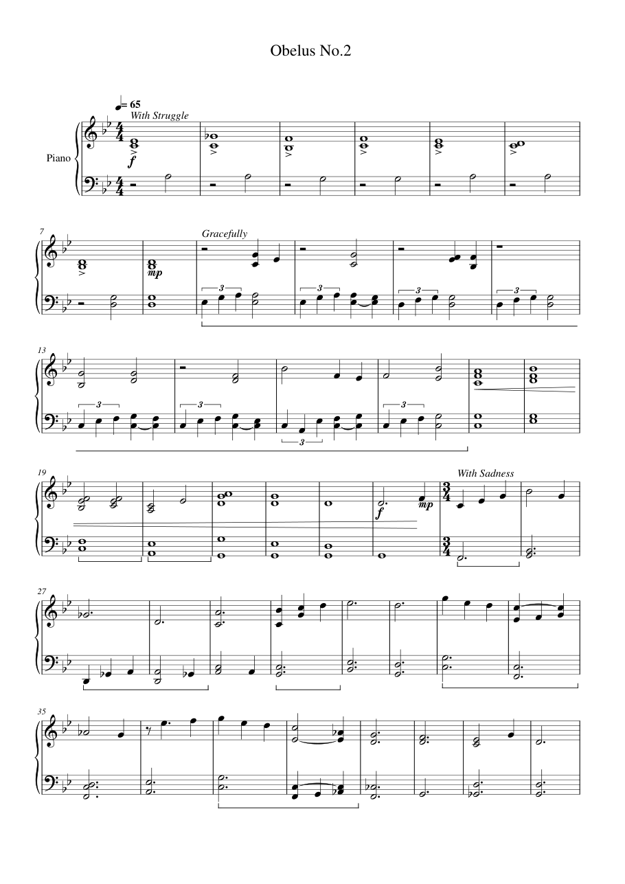 Obelus No.2 Piano Sheet Music Page 1 Free PDF