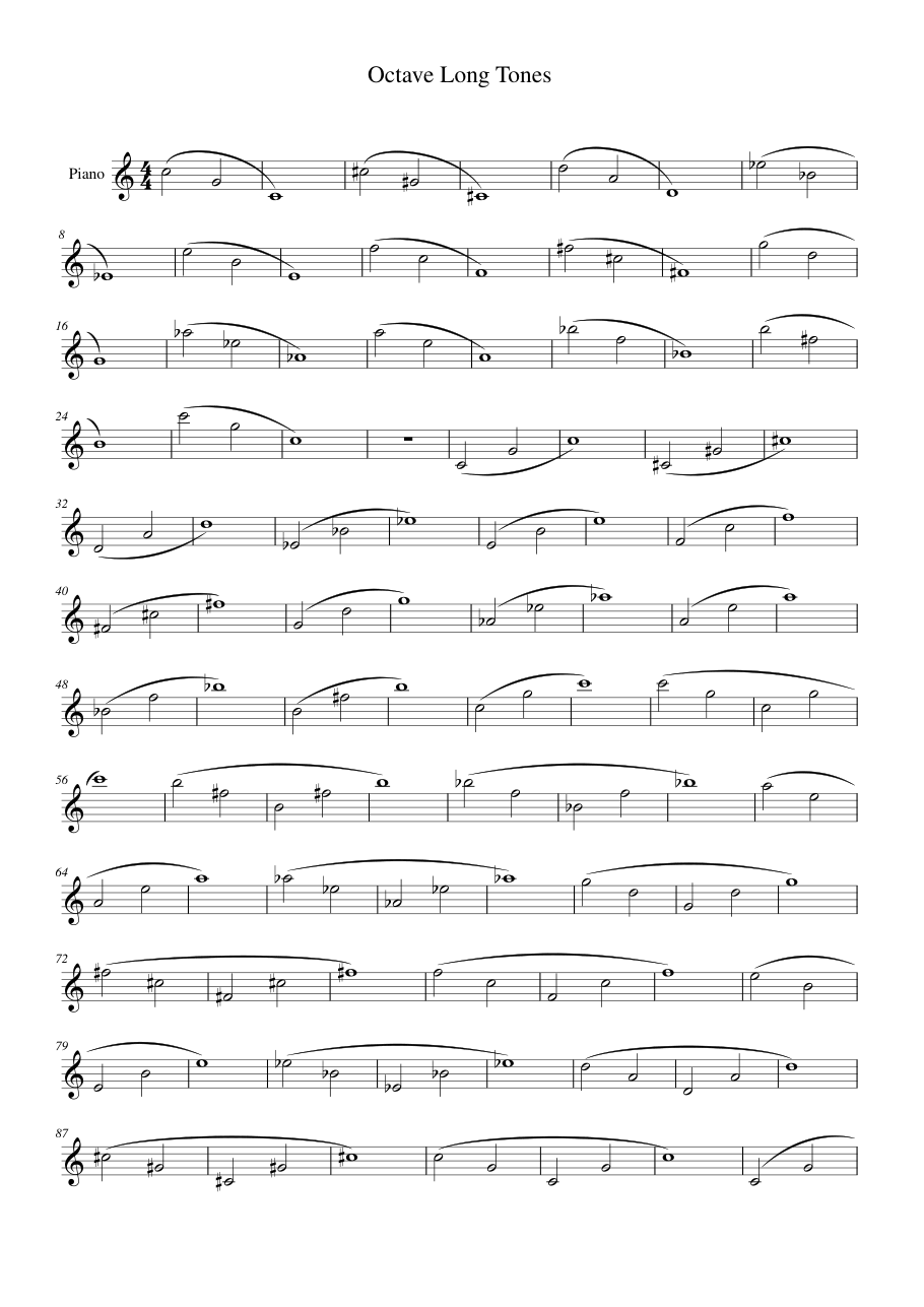 Octave Long Tones Piano Sheet Music Page 1 Free PDF