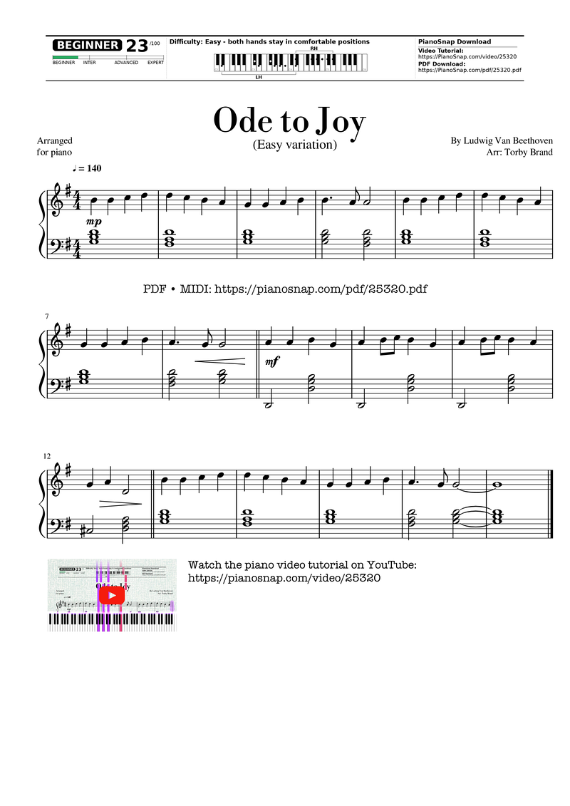 Ode to Joy Piano Sheet Music Page 1 Free PDF