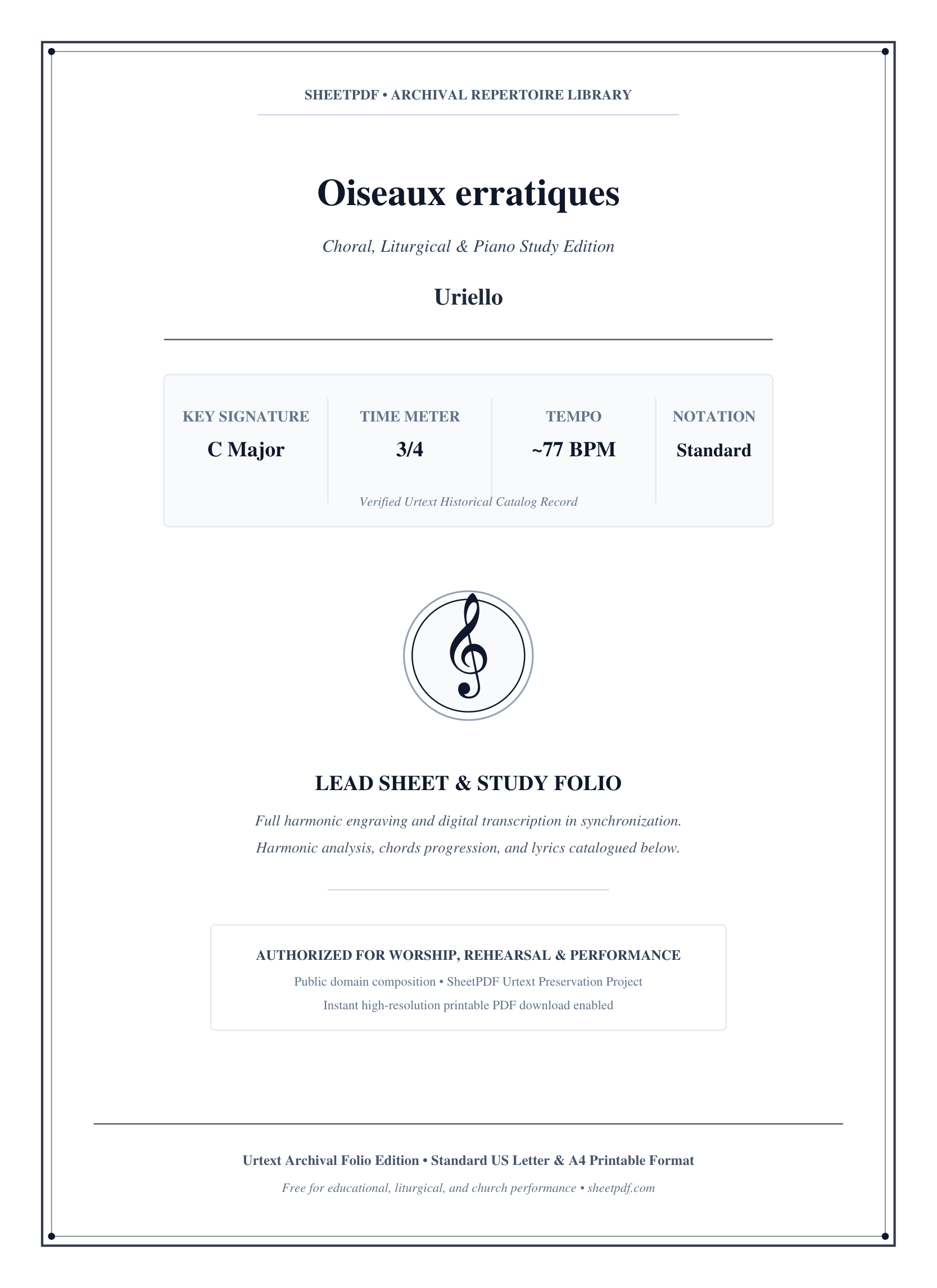 Oiseaux erratiques Piano Sheet Music Score Page 1