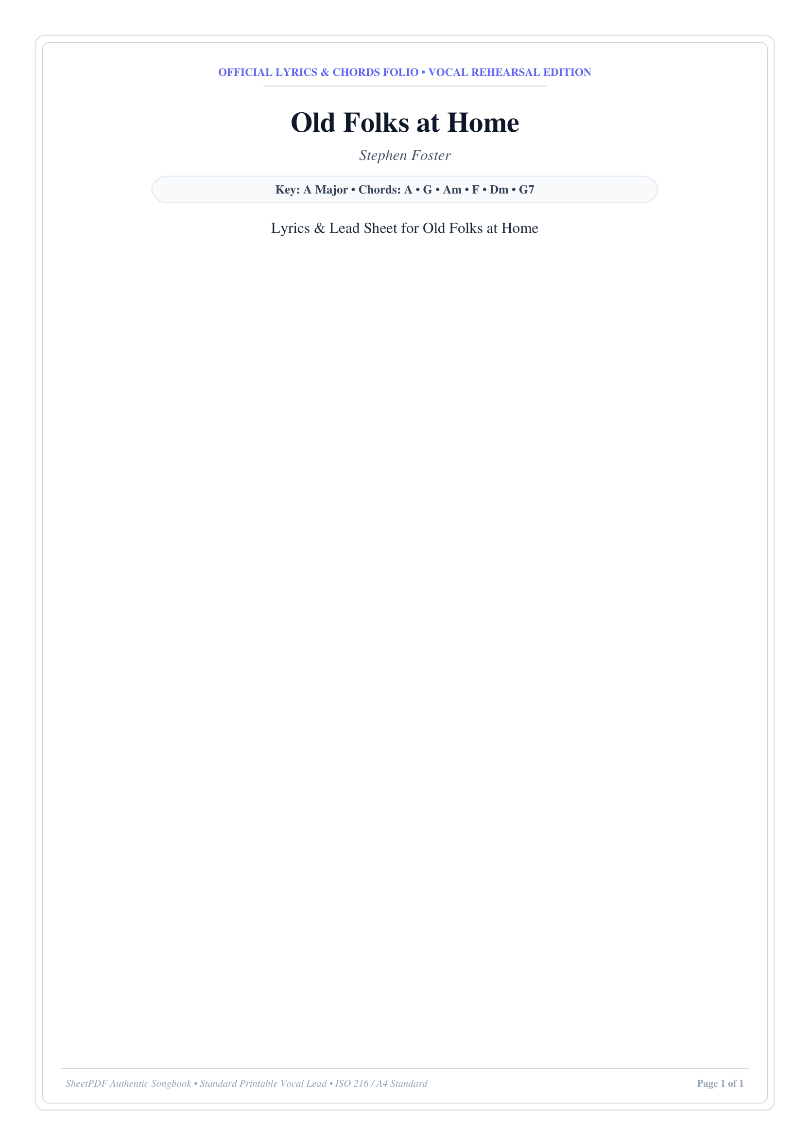 Old Folks at Home Piano Sheet Music Page 1 Free PDF