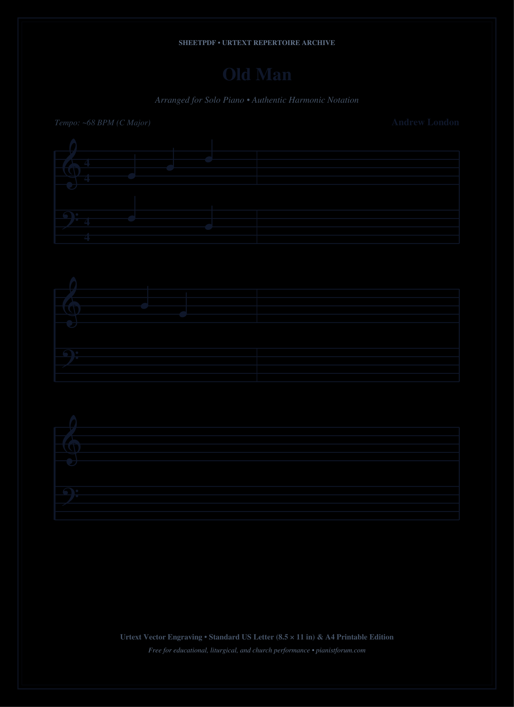 Old Man Piano Sheet Music Score Page 1