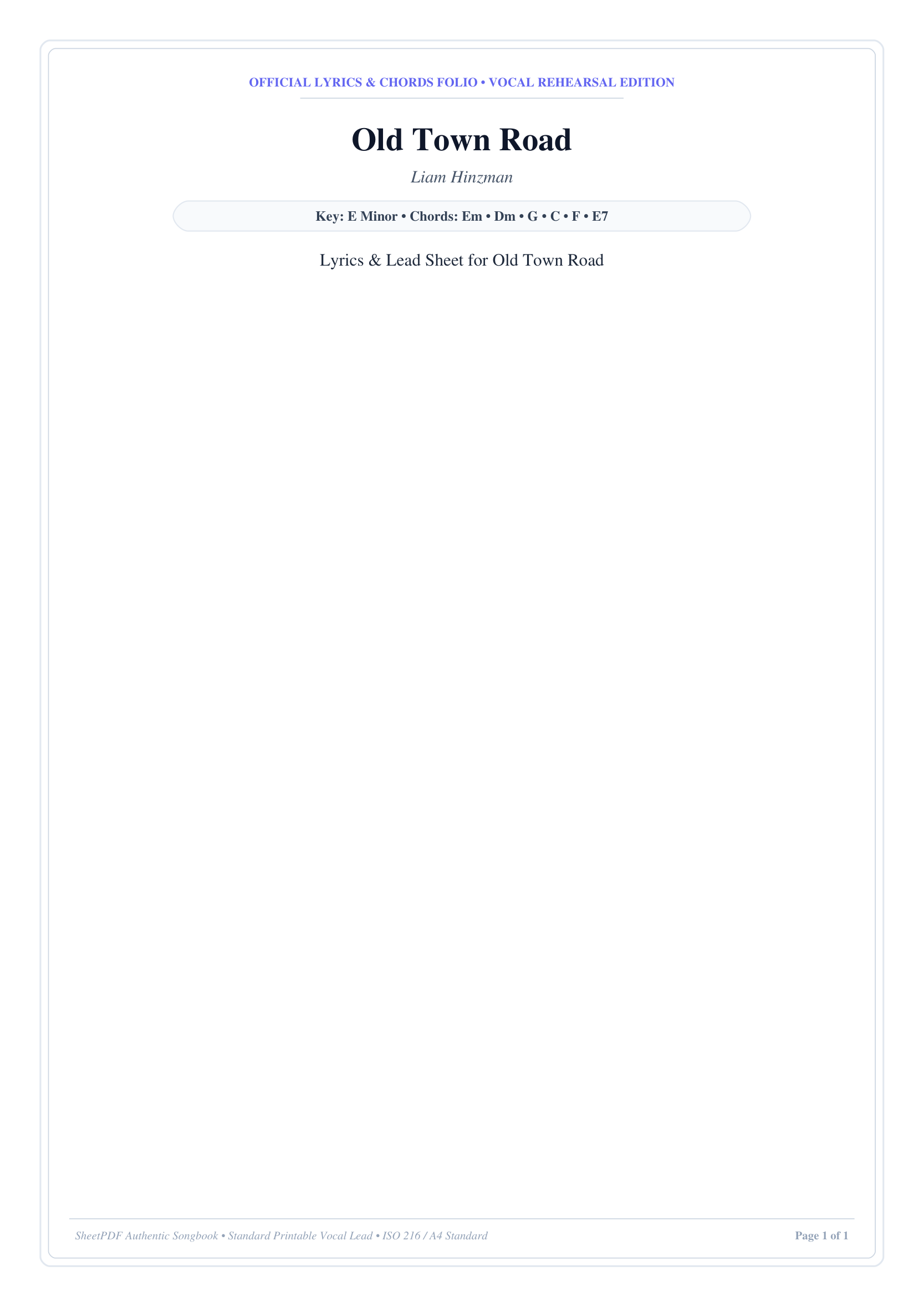 Old Town Road Piano Sheet Music Score Page 1