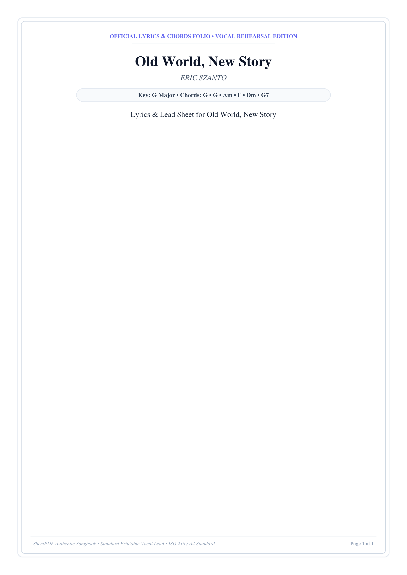 Old World, New Story Piano Sheet Music Page 1 Free PDF