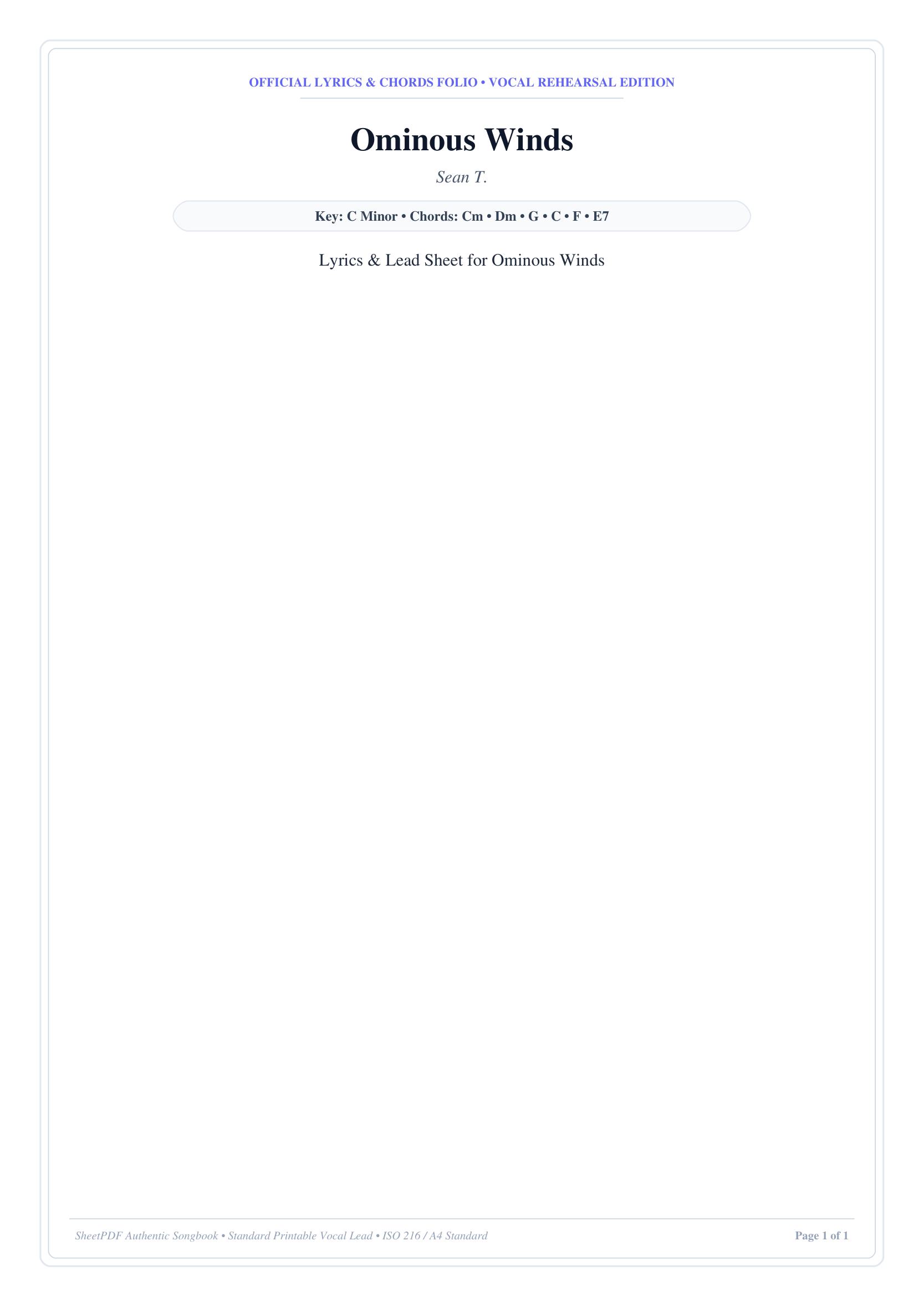 Ominous Winds Piano Sheet Music Page 1 Free PDF