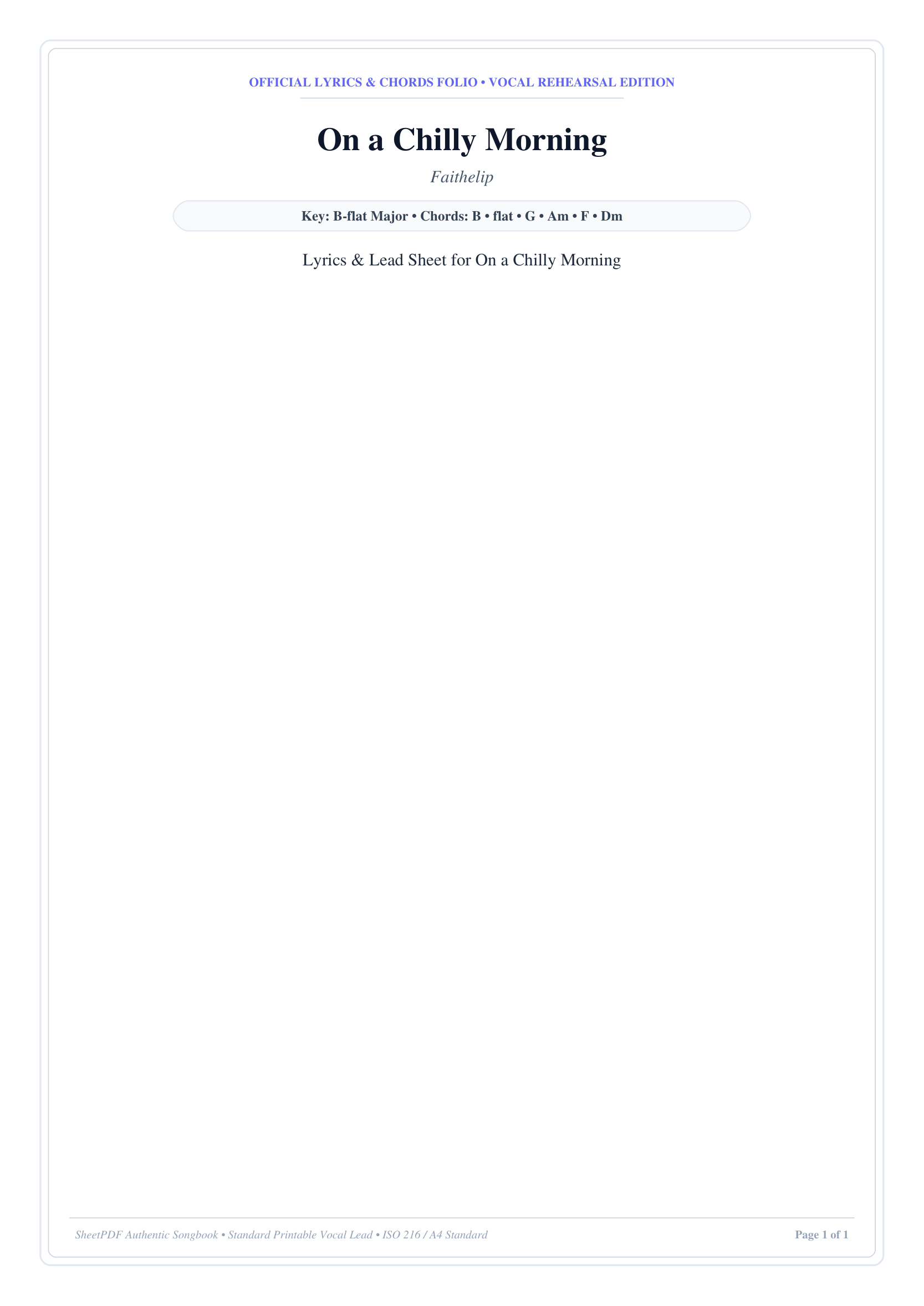 On a Chilly Morning Piano Sheet Music Page 1 Free PDF