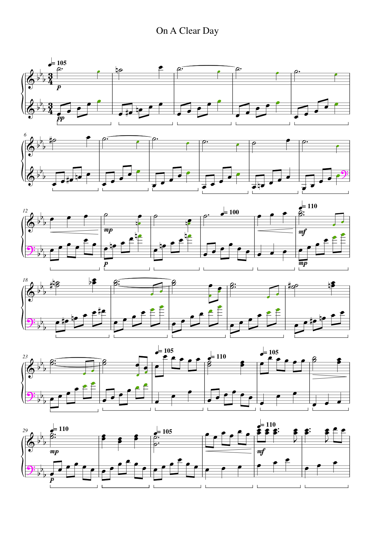 On A Clear Day Piano Sheet Music Page 1 Free PDF