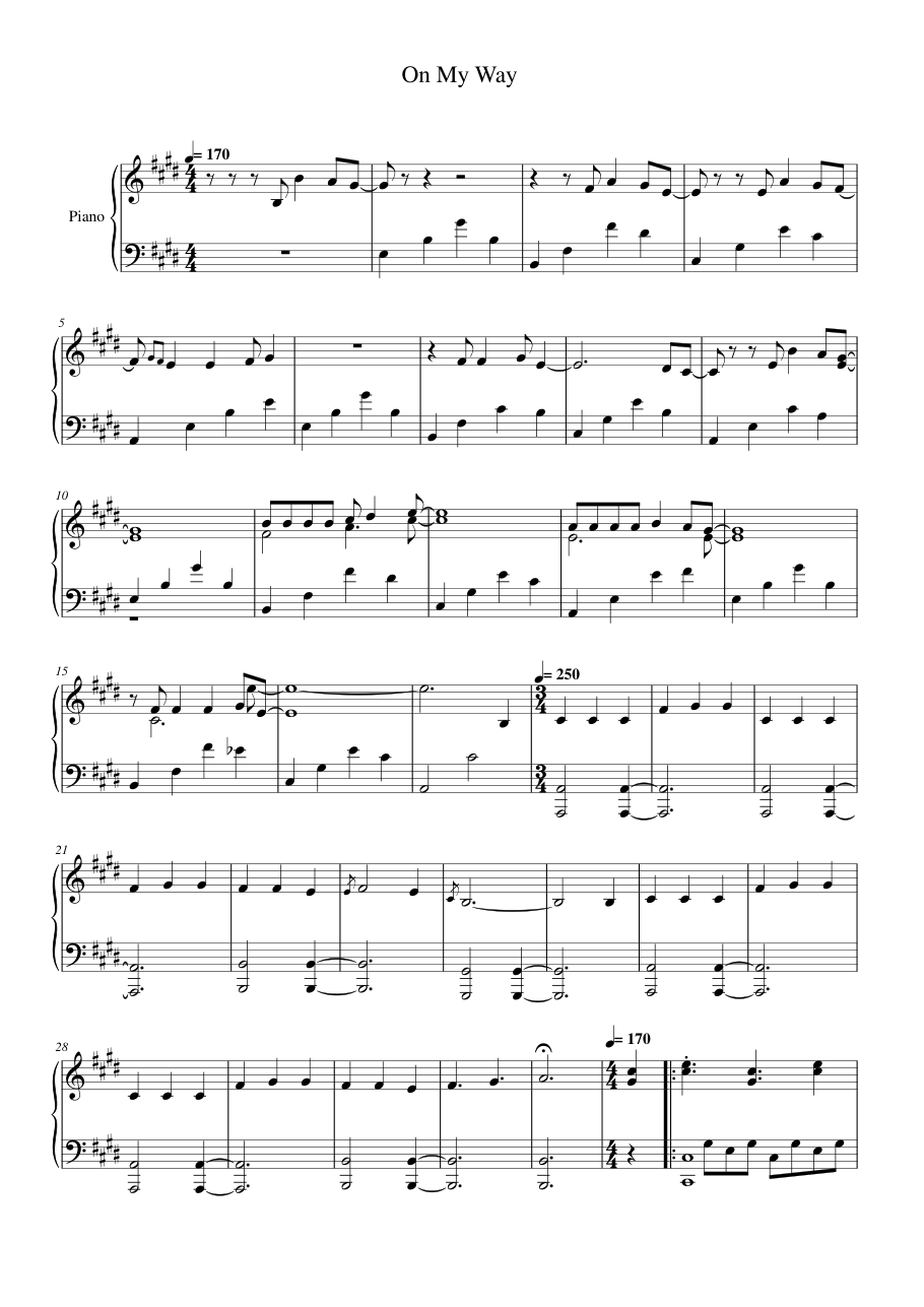 On My Way Piano Sheet Music Page 1 Free PDF