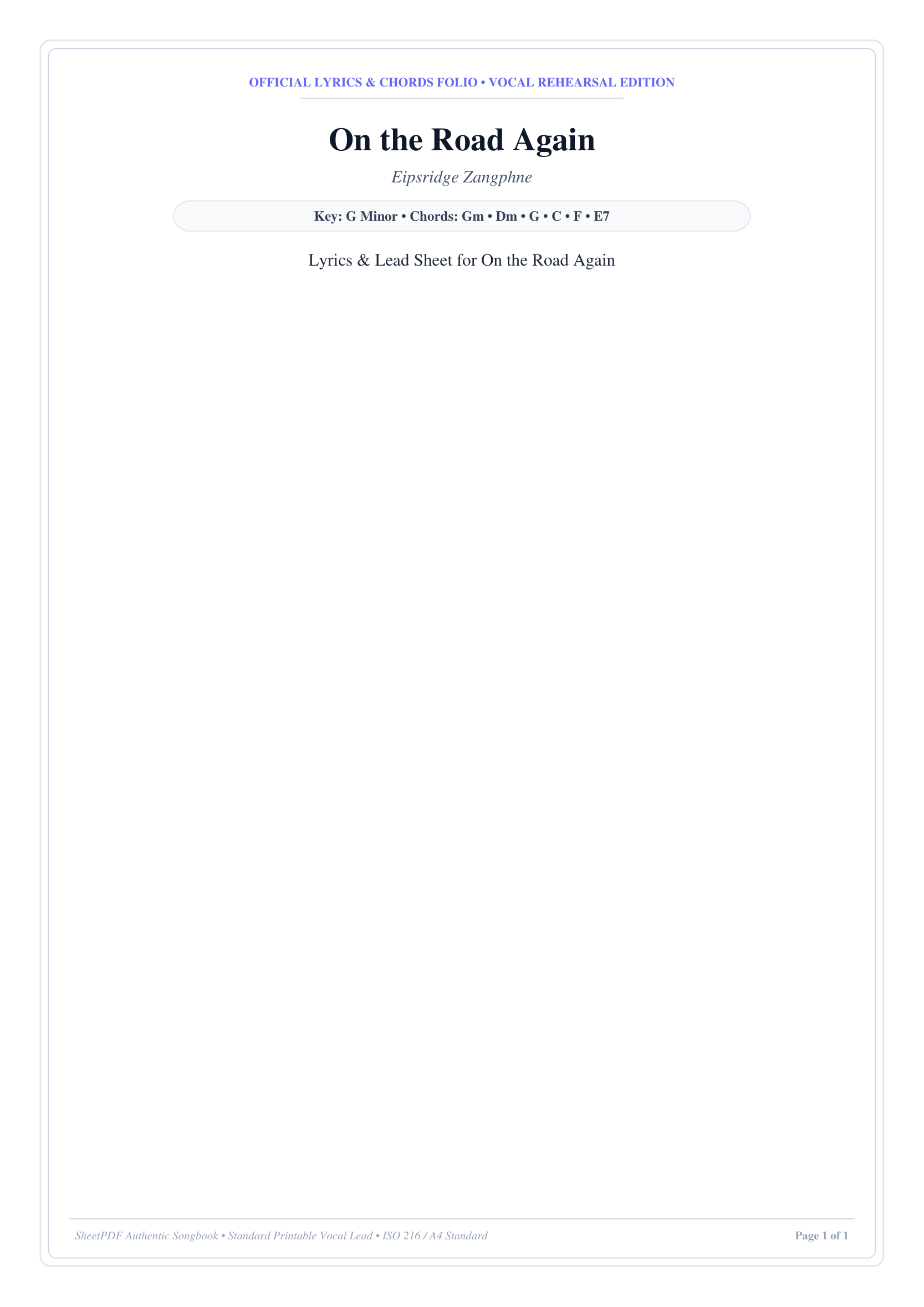 On the Road Again Lyrics & Chords Folio