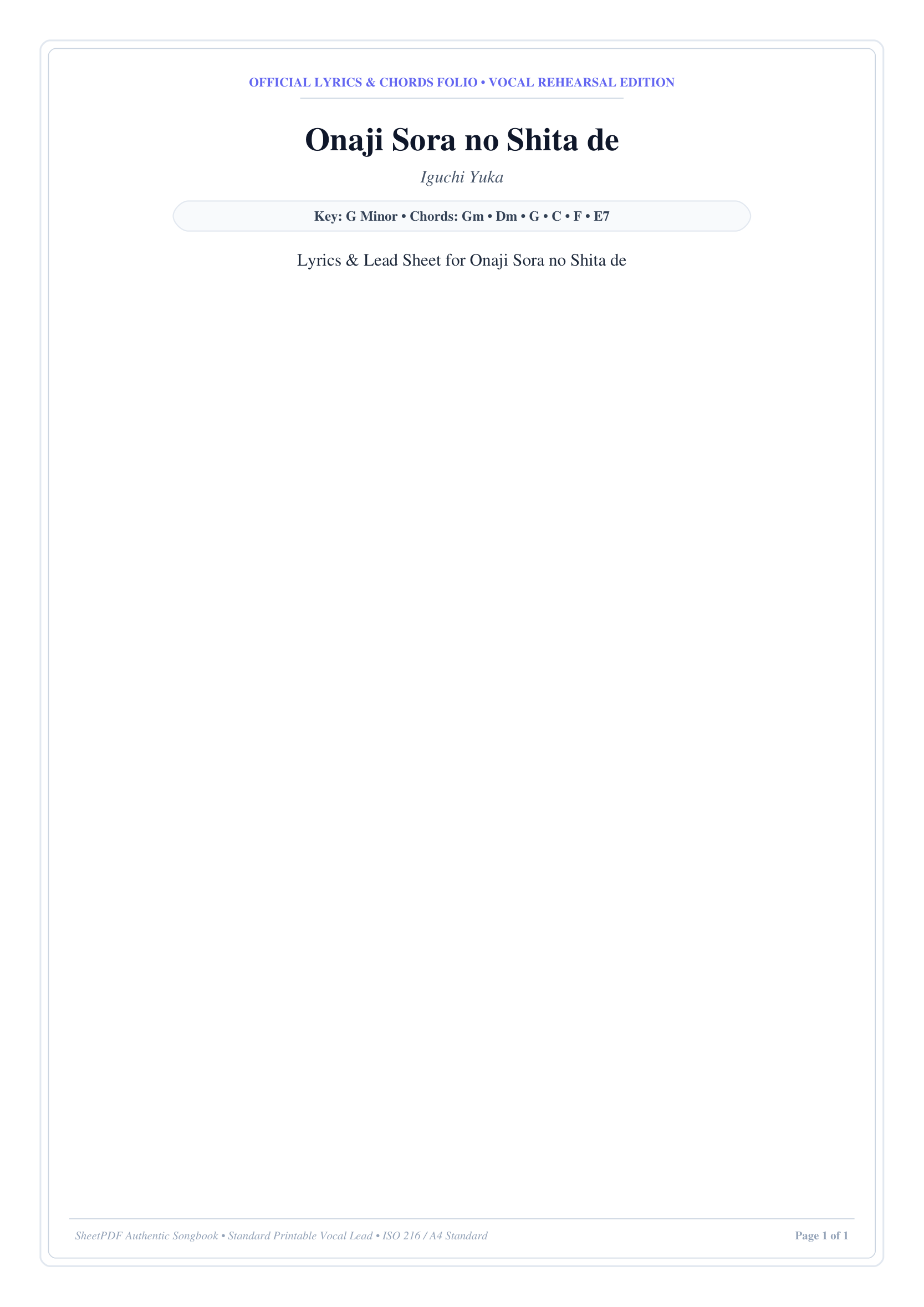 Onaji Sora no Shita de Piano Sheet Music Page 1 Free PDF