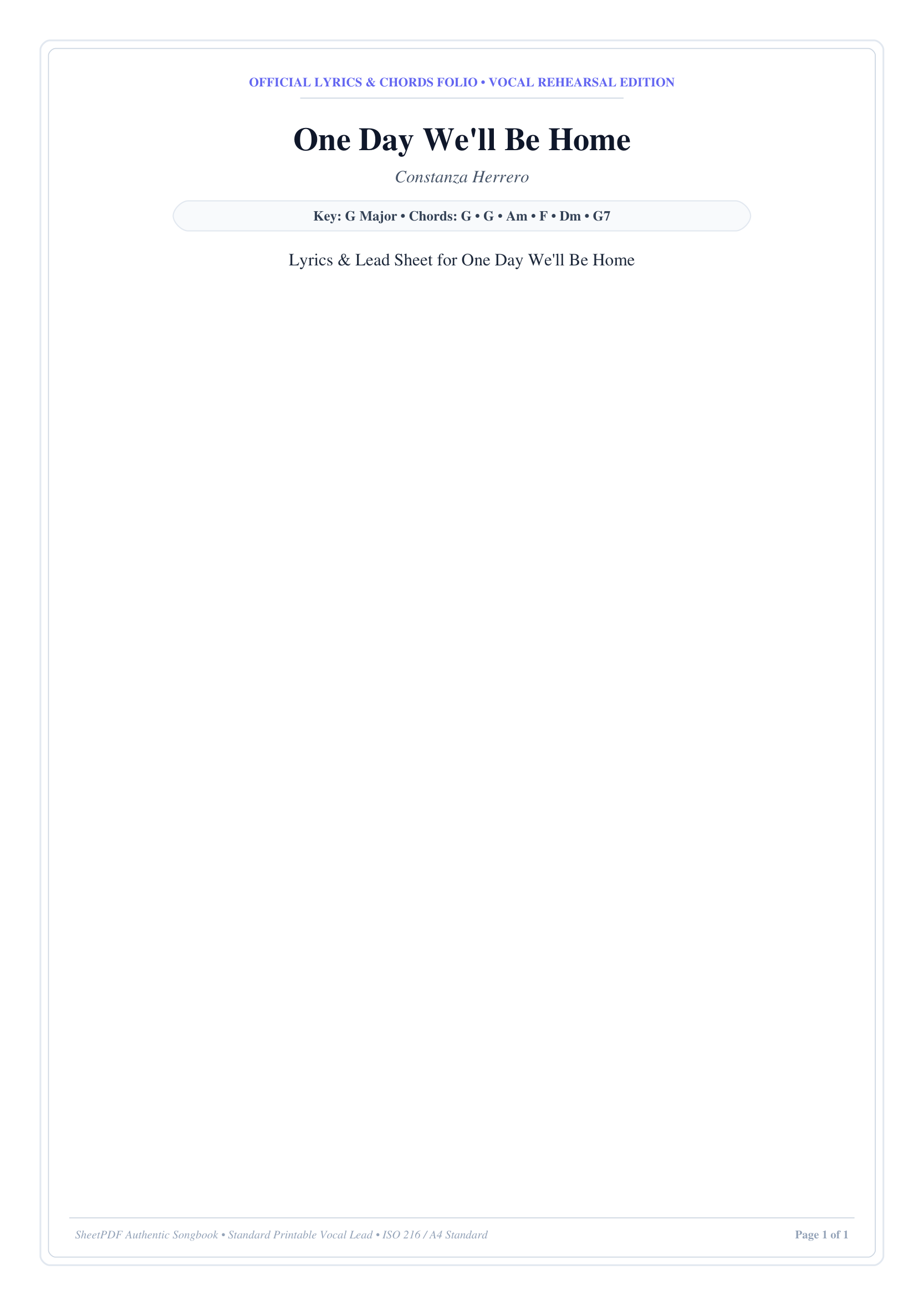 One Day We'll Be Home Piano Sheet Music Page 1 Free PDF