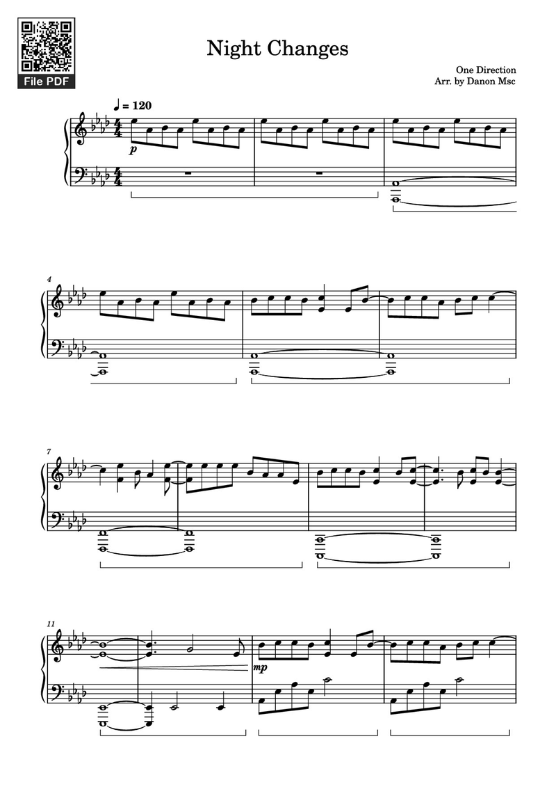 Night Changes Piano Sheet Music Page 1 Free PDF