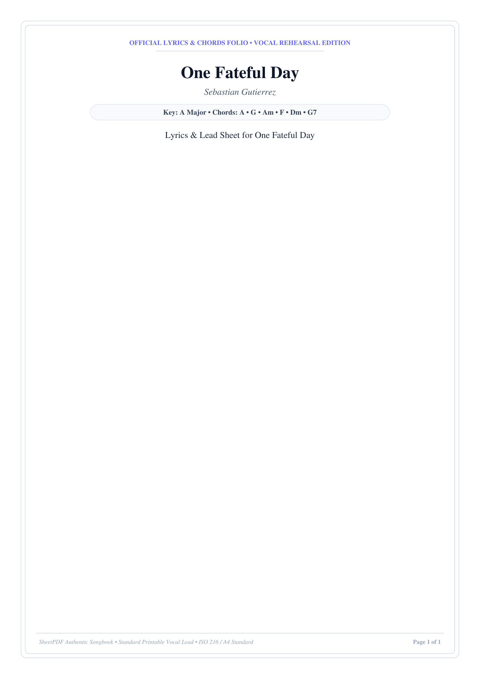 One Fateful Day Piano Sheet Music Page 1 Free PDF