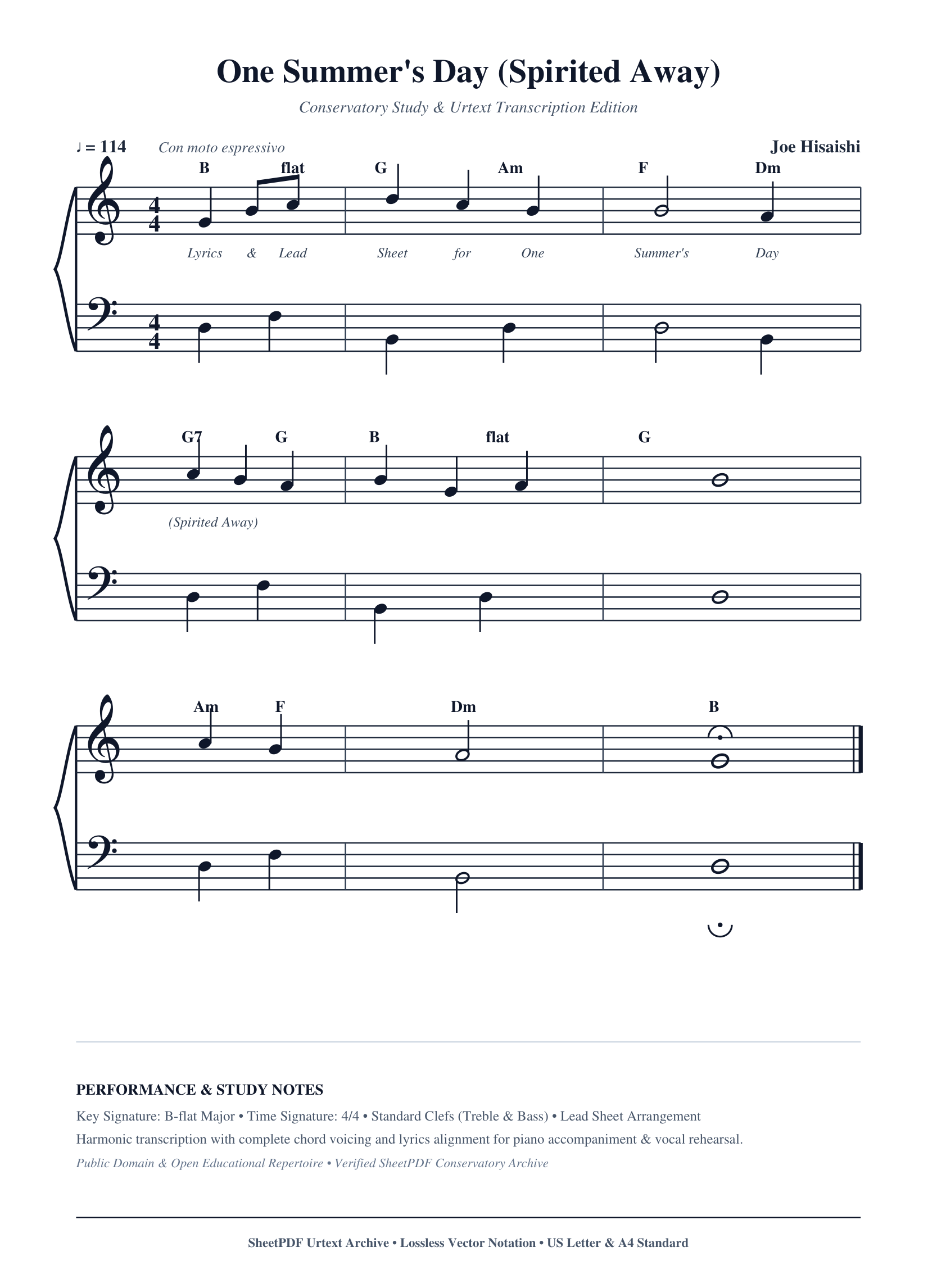 One Summer's Day (Spirited Away) Piano Sheet Music Page 1 Free PDF
