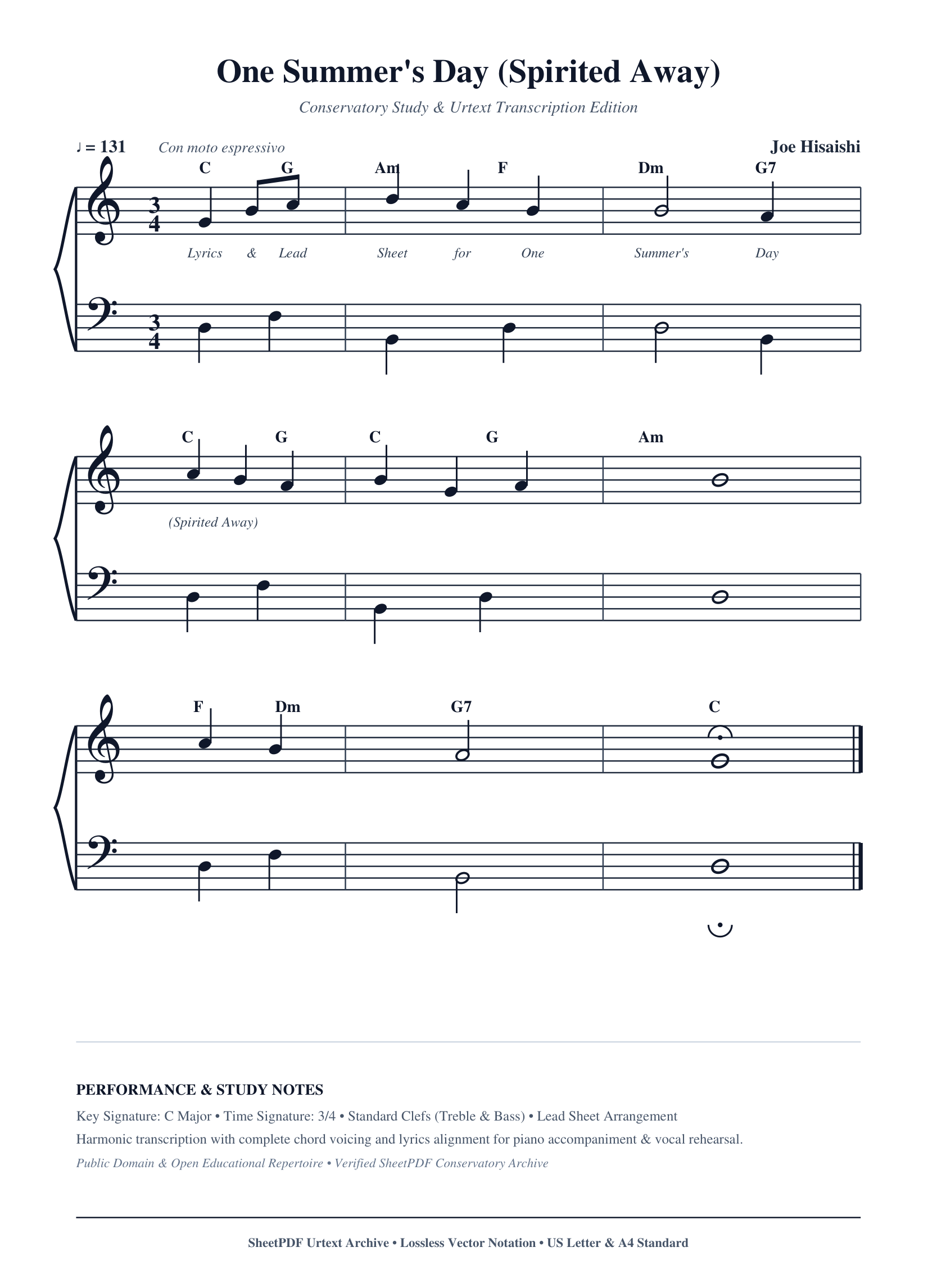 One Summer's Day (Spirited Away) Piano Sheet Music Page 1 Free PDF