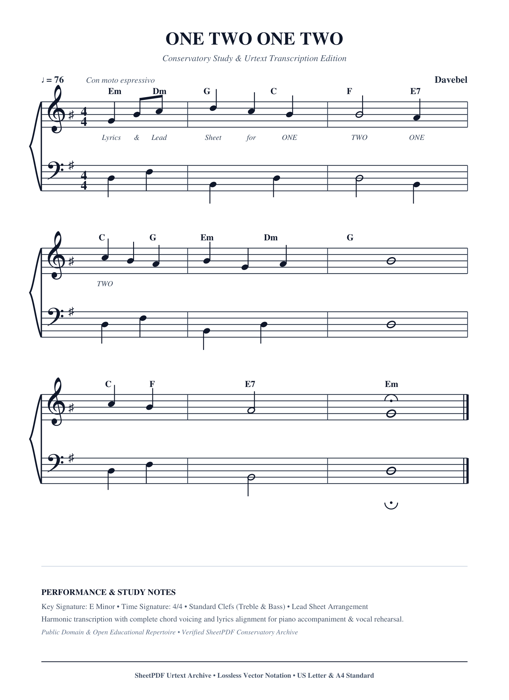ONE TWO ONE TWO Piano Sheet Music Score Page 1