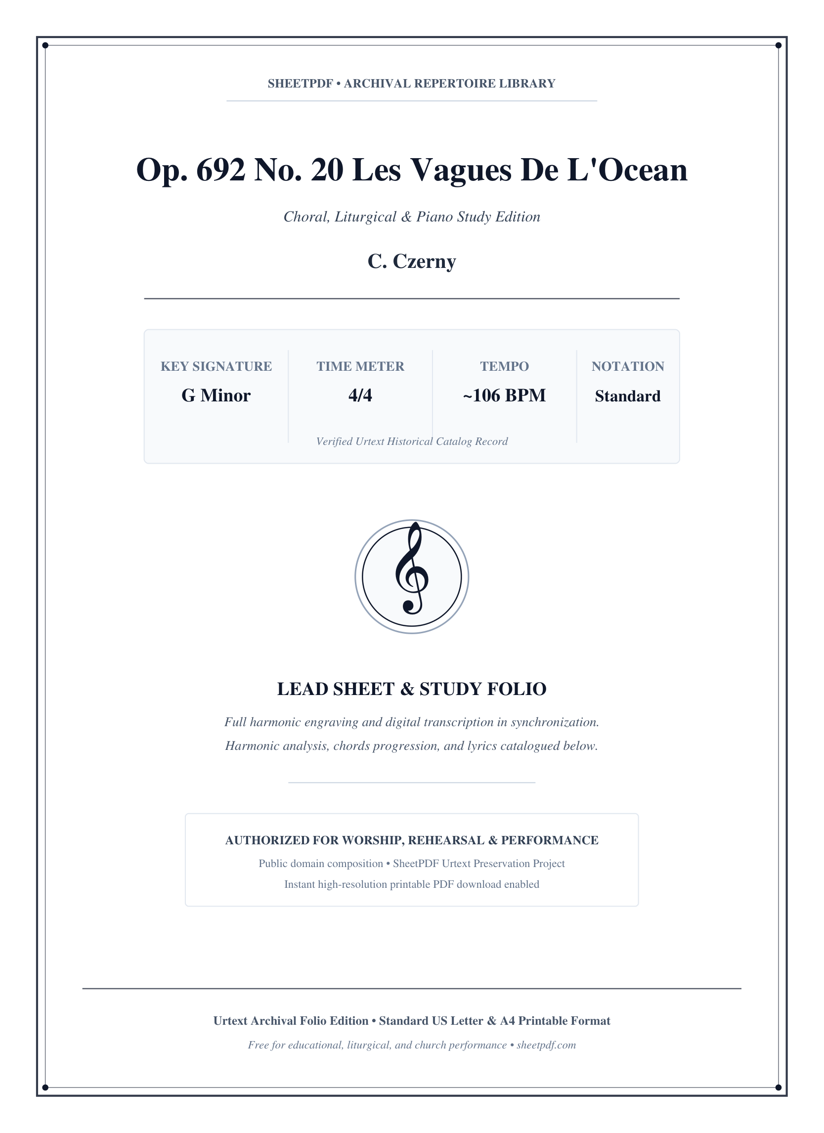 Op. 692 No. 20 Les Vagues De L'Ocean Piano Sheet Music Page 1 Free PDF